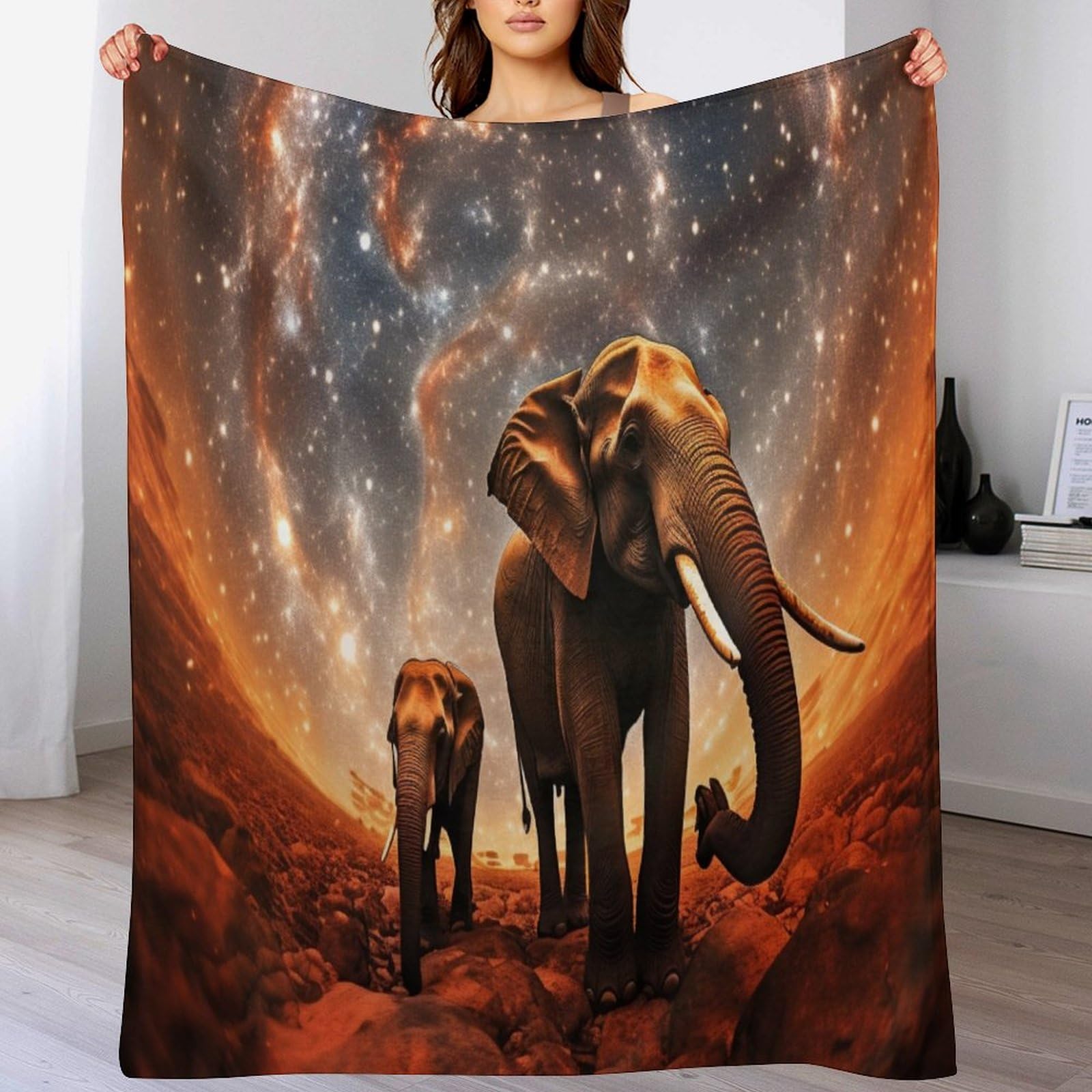 Couverture Polaire Éléphant Plaid Doux en Flanelle Idée Cadeau Naissance et Enfant