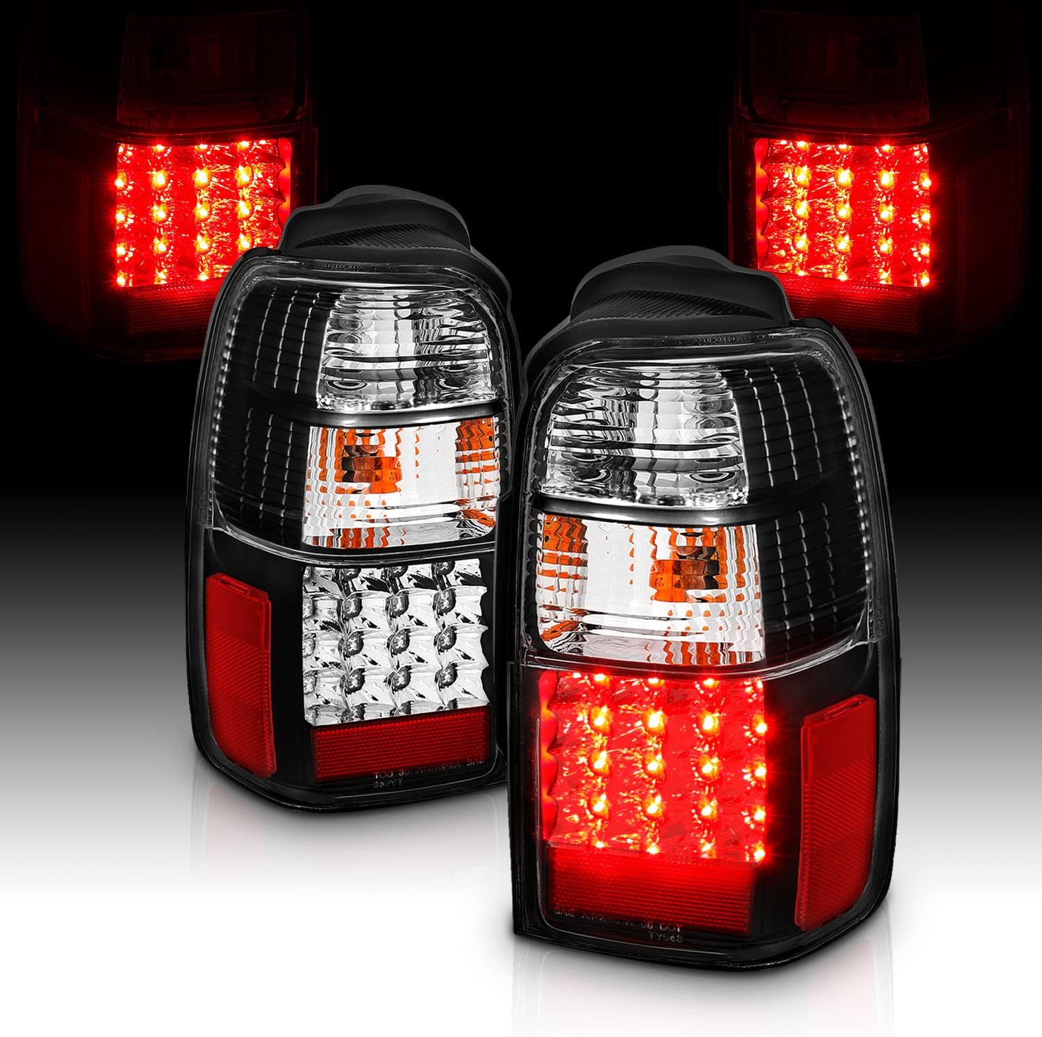 AmeriLite for 1996-2002 Toyota 4Runner LED Replacement Black Tail Lights Assembly Set - Passenger and Driver Side