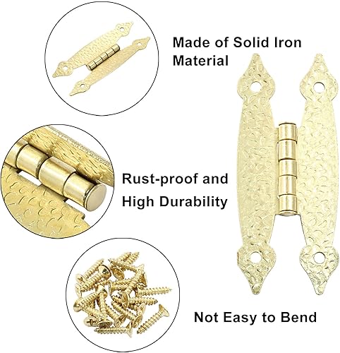 Vista 40 de Murtenze Paquete de 4 bisagras en H antiguas negras de 3.5 pulgadas, bisagras de gabinete de acero laminado en frío, bisagras planas de puerta