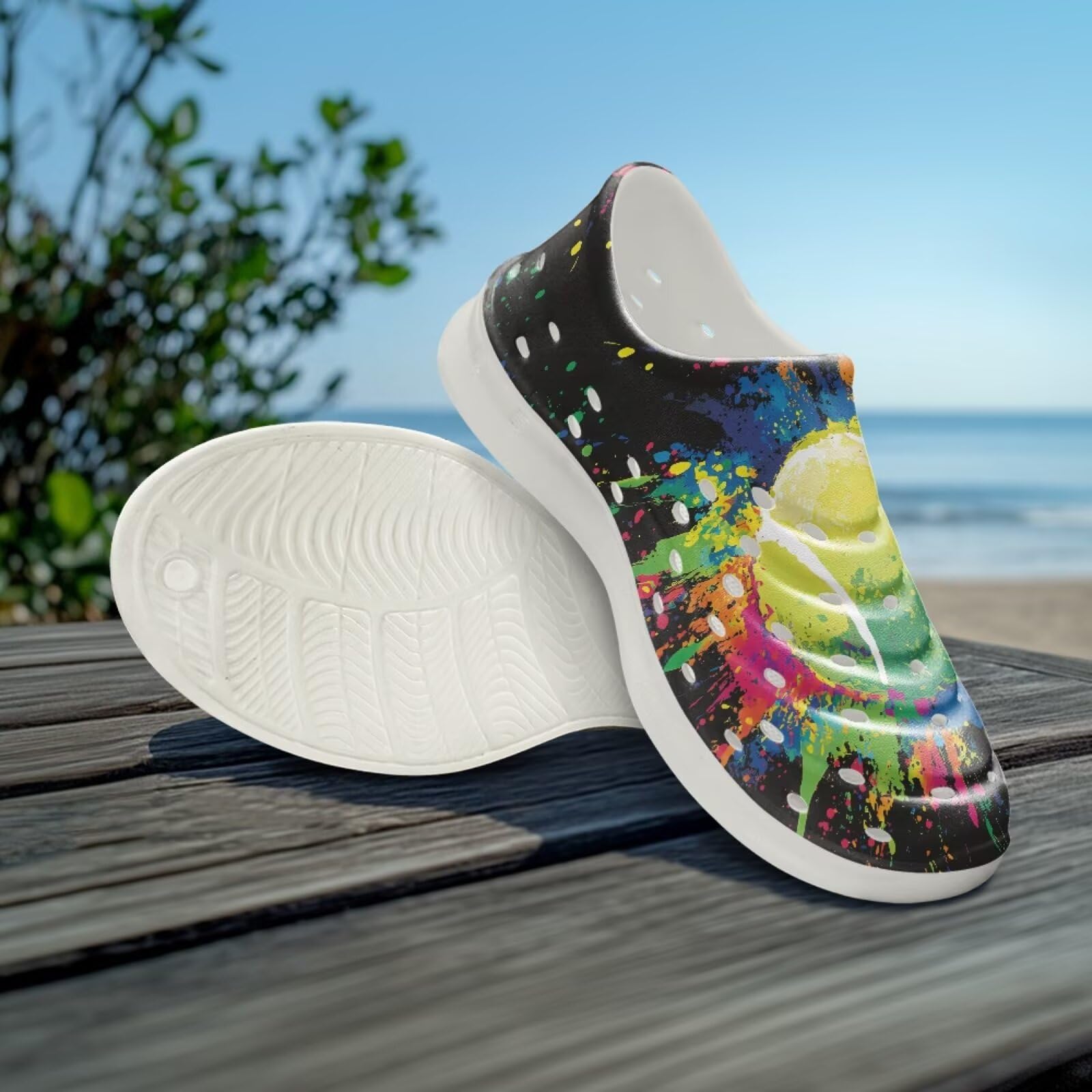 Watdotory Graffiti Tennis Ball Print Water Shoes for Kids Boys Girls Summer Lightweight Slip On Sandals Children Breathable Quick Dry Pool Beach Sneakers
