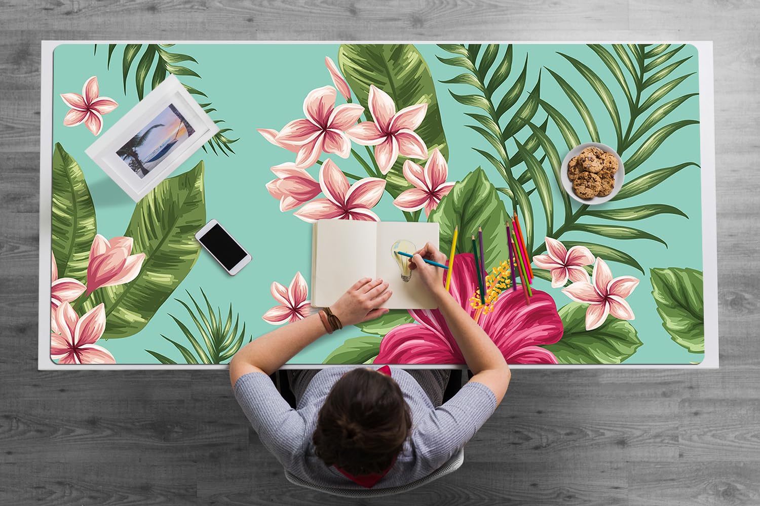 Sottomano da Scrivania 120x60 cm Superficie Protettiva per Ufficio e Casa in Vinile PVC Facile da Pulire Impermeabile Antiscivolo Protezione e Decorazione - Fiori