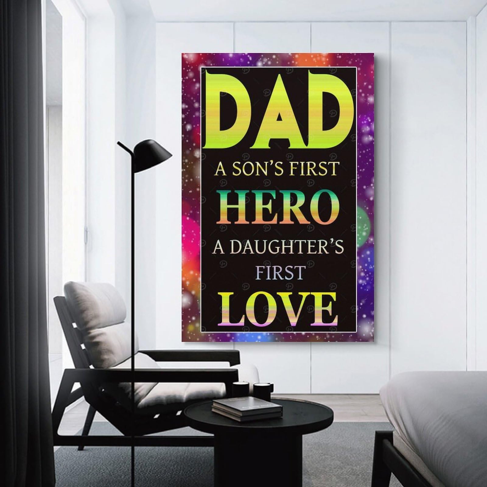 Junmoney Canvas Art Print Happy Fathers Day, 24x36inch(60x90cm), for New Homes, Bedrooms Or Workspaces, Thoughtful Wall Decor for Art Lovers