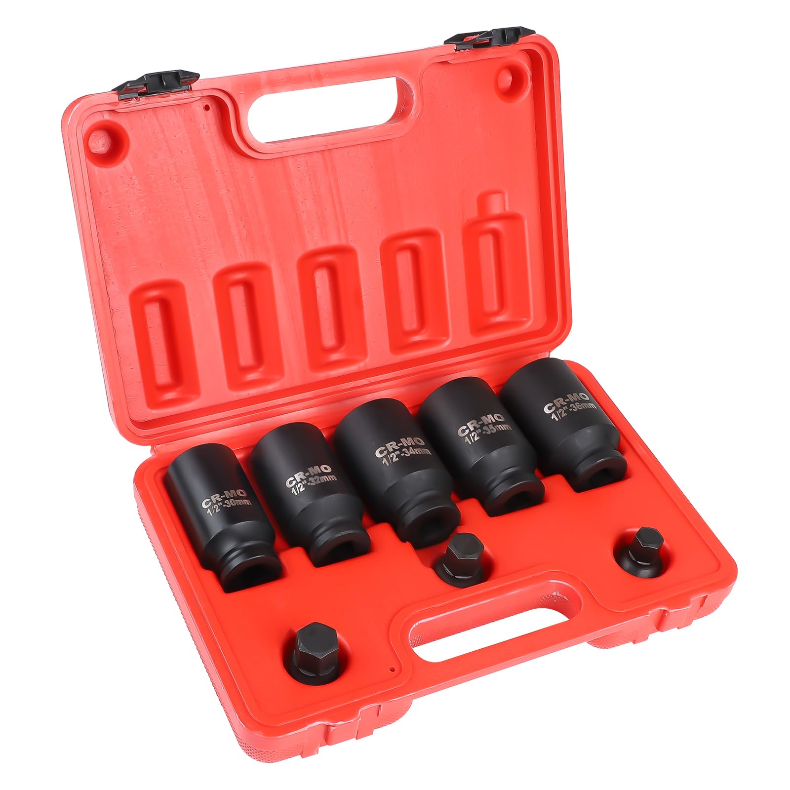 MIGUBIGU 8 Pieces 1/2'' Impact Socket Set, 30 32 34 35 36 mm, Metric Hex Sockets, 12 Point Polygonal Sockets