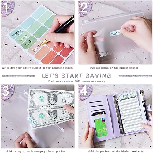 Miniatura 8 de Carpeta de presupuesto A6 con 12 sobres con cremallera para presupuestos, organizador de dinero para rellenar dinero en efectivo, carpeta de