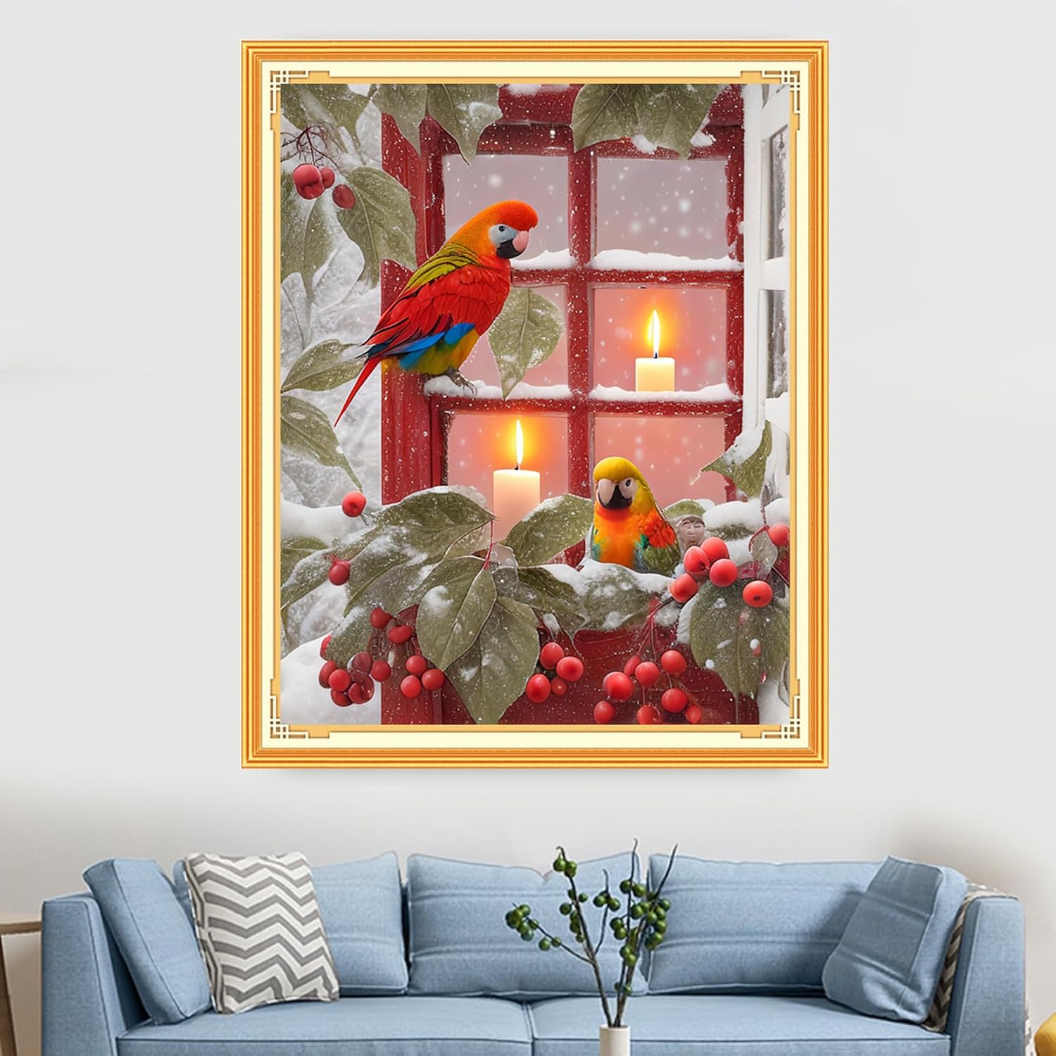 Findvoor Stamped Cross Stitch Kits for Beginners Full Range of Cross Stitching Embroidery Pattern for Adults, 11CT DIY Needlepoint Embroidery Starter Kits-Christmas Bird 15.7x19.7 inch