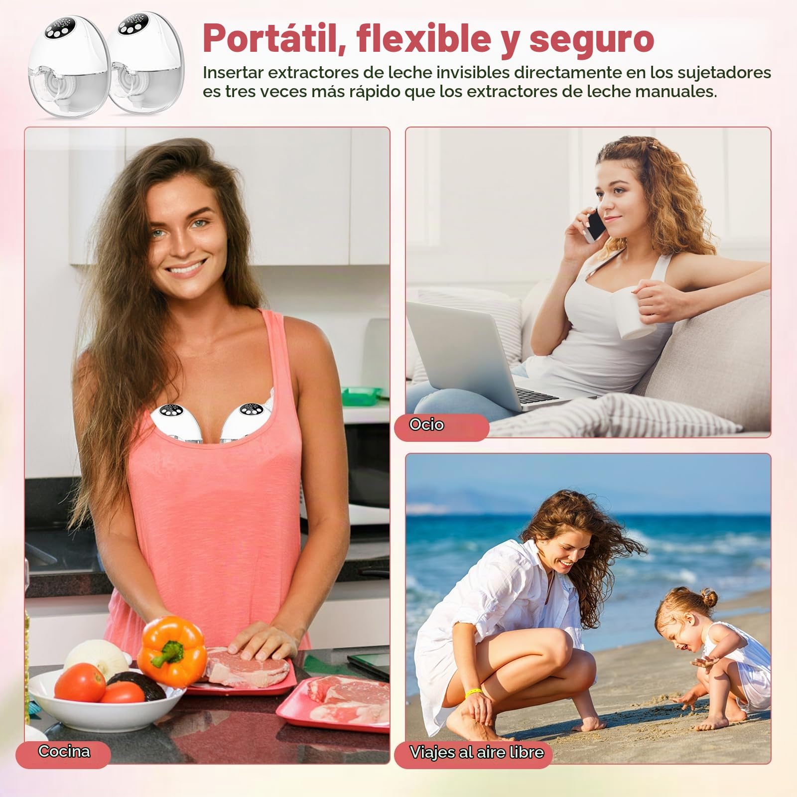 2PCS Sacaleches Eléctrico Manos Libres, Extractor de Leche Portátil con 4 Modos y 12 Niveles, Bridas de 24/21/19 mm, Sacaleches electricos doble indoloro, Leche inteligente antiderrames