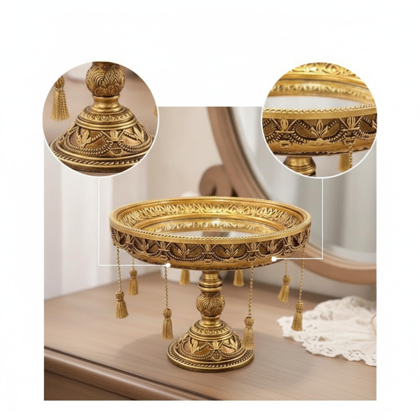 predolo Alzata con Specchio Decorativo Vassoio con Piedistallo Raffinata Vassoio Specchio per Consolle