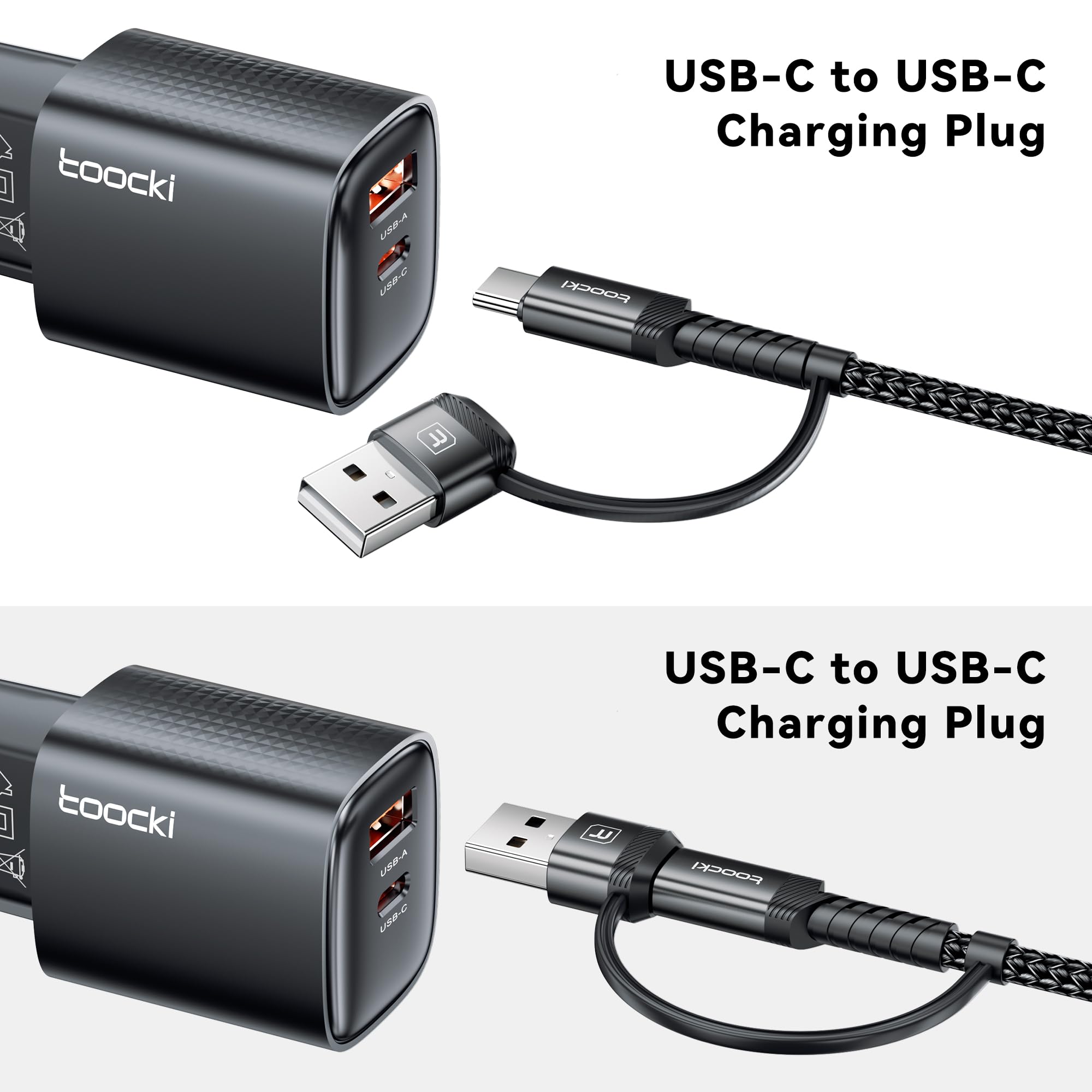 toocki Cavo da USB C a USB C da 240 W, 3,1 m, confezione da 2, cavo di ricarica 2 in 1 da USB A/C a tipo C, ad angolo retto PD 3.1, ricarica rapida per iPhone 17, 16, 15 Pro Max, MacBook Pro, iPad
