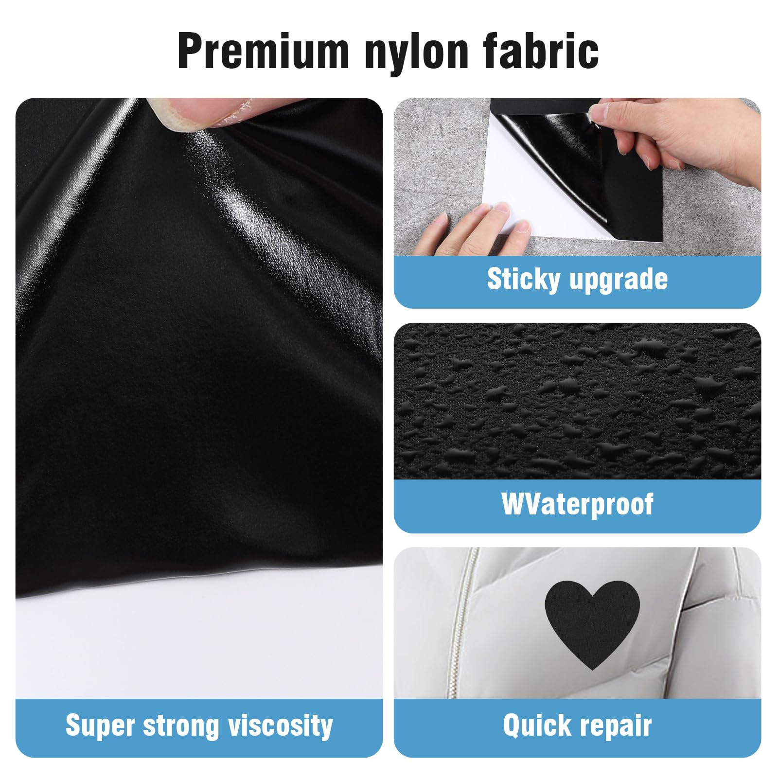 Lusofie 8 stuks nylon reparatiepleisters, zelfklevende stof, reparatietape, waterdichte lichte reparatiepatches, reparatiepatches voor kleding, tentzak, donsjas, 20 x 14,5 cm (zwart