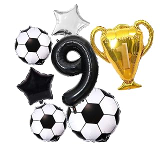 FI - FLICK IN 7 Pcs Football Theme Birthday Balloons Decoration Soccer Theme 9thBirthday Items MVP Champion Trophy Foil Balloon Foot Ball Party Decorations