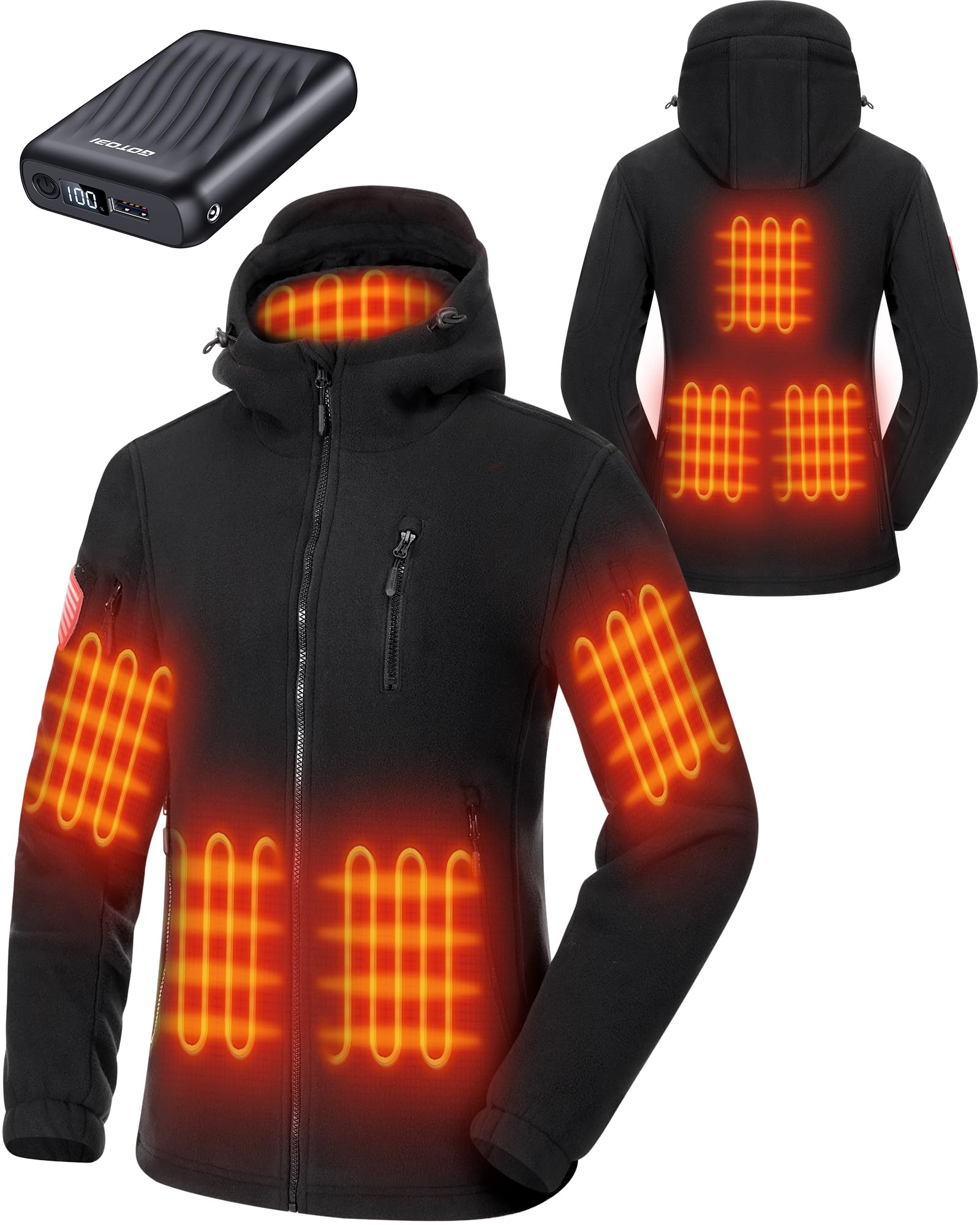 Veste Chauffante Femme Avec Batterie 18400mAh – 8 Zones, 3 Températures, Capuche, Polaire