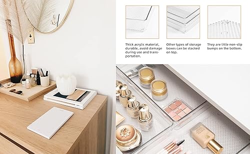 Vista 5 de ihomecooker Paquete de 5 organizadores de cajones de plástico transparente, bandeja organizadora de cubiertos, utensilios de cocina, organizadores