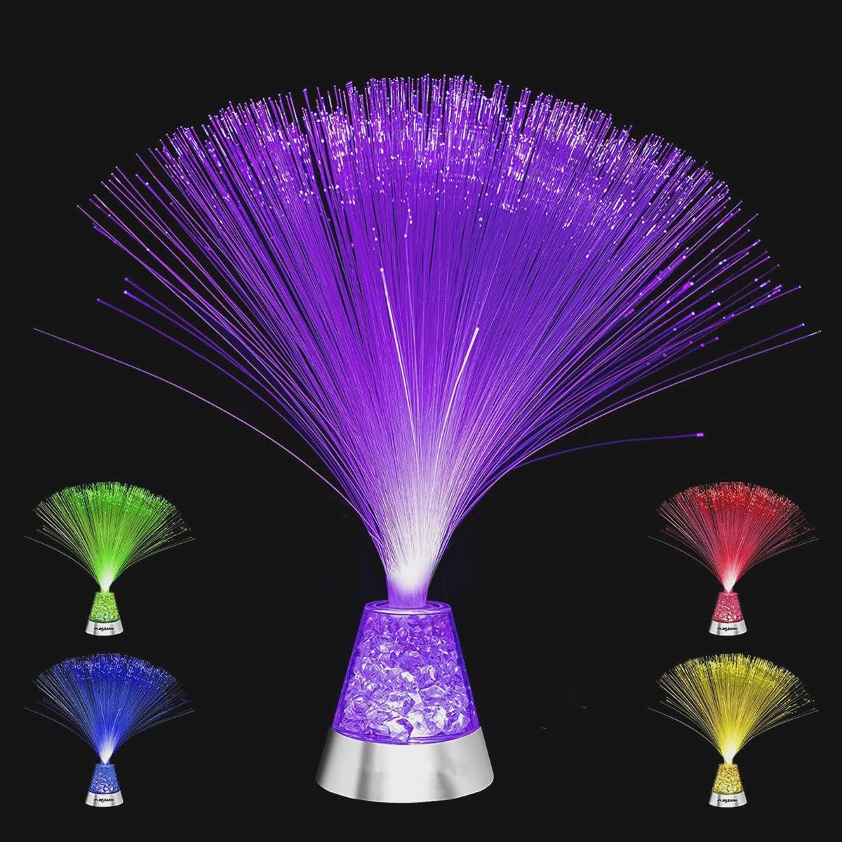 2 Pcs Color Changing Fiber Optic Lamp Multi-Sensory Light with Cone Base Illuminated Crystals Sensory Mood Ice Lighting for Room Wedding Christmas Party Holiday Decoration (2 piece battery operated)