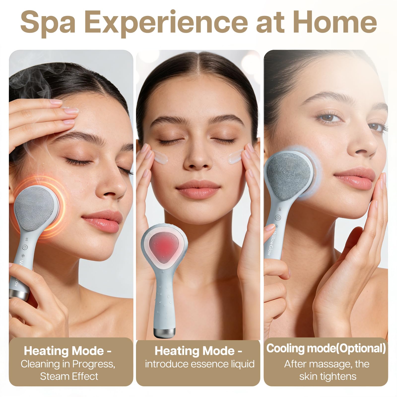 Face Scrubber, Thermal & Cooling Modes, Face Brush, Deep Pore Cleansing, Silicone Face Scrubber, Electric Sonic Vibrations, Facial Cleansing Brush, Waterproof Home Spa & Travel Skincare