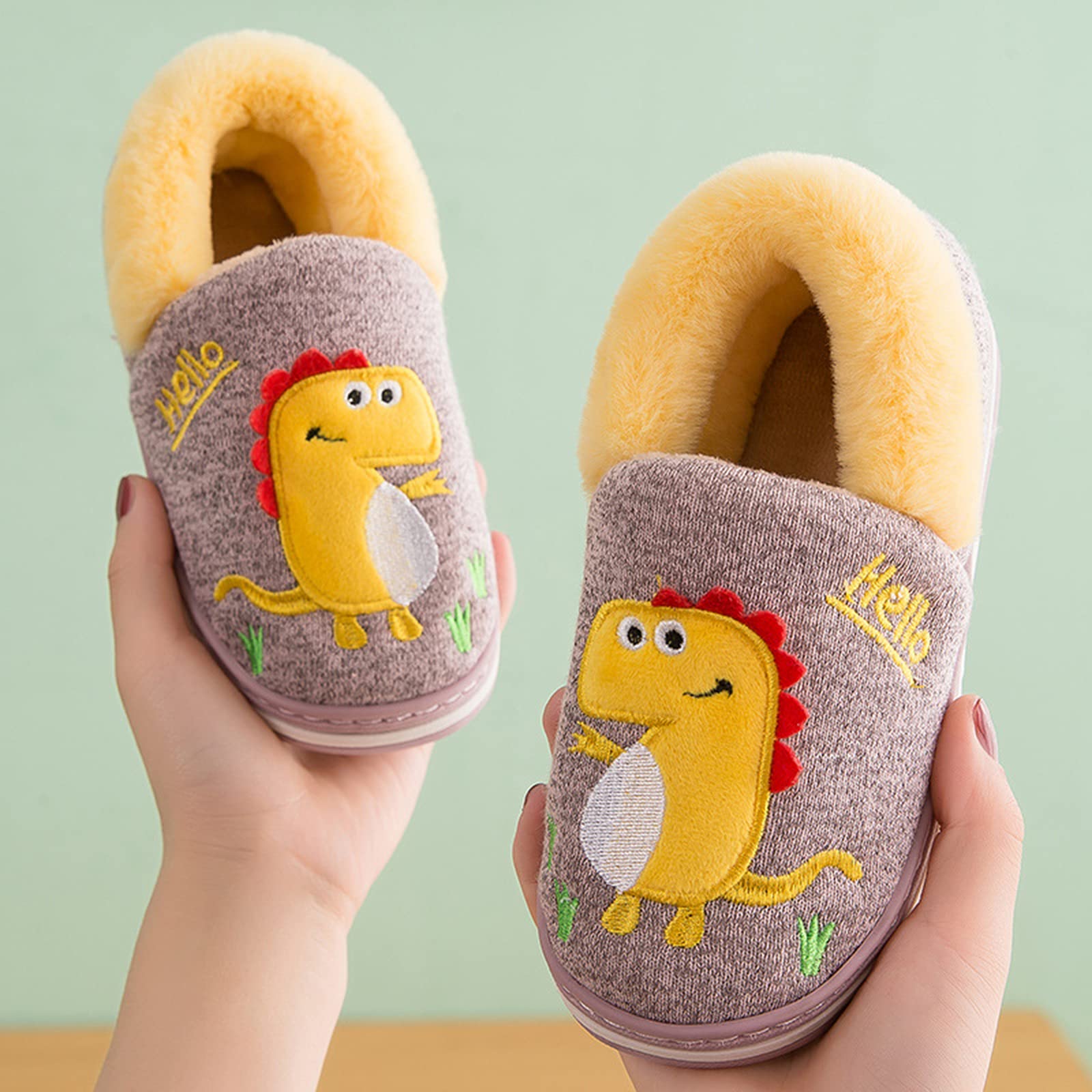 SMajong Inverno Pantofole Bambino Ciabatte Dinosauro per Ragazze e Ragazzo Pantofole Antiscivolo Invernali Home Morbido Scarpe Caldo 23-35 EU