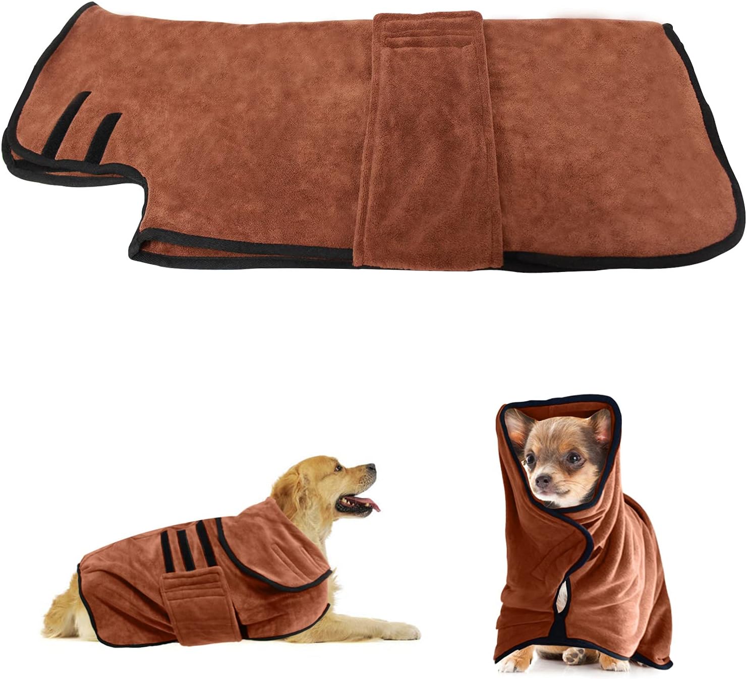 Absorbent Dog Towel, Quick Drying Hooded Bathrobe, Luxurious Dog Drying Towel for Bath & Beach Trips, Microfibre Pet Cat Robe Coat
