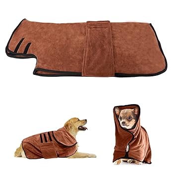 Absorbent Dog Towel, Quick Drying Hooded Bathrobe, Luxurious Dog Drying Towel for Bath & Beach Trips, Microfibre Pet Cat Robe Coat