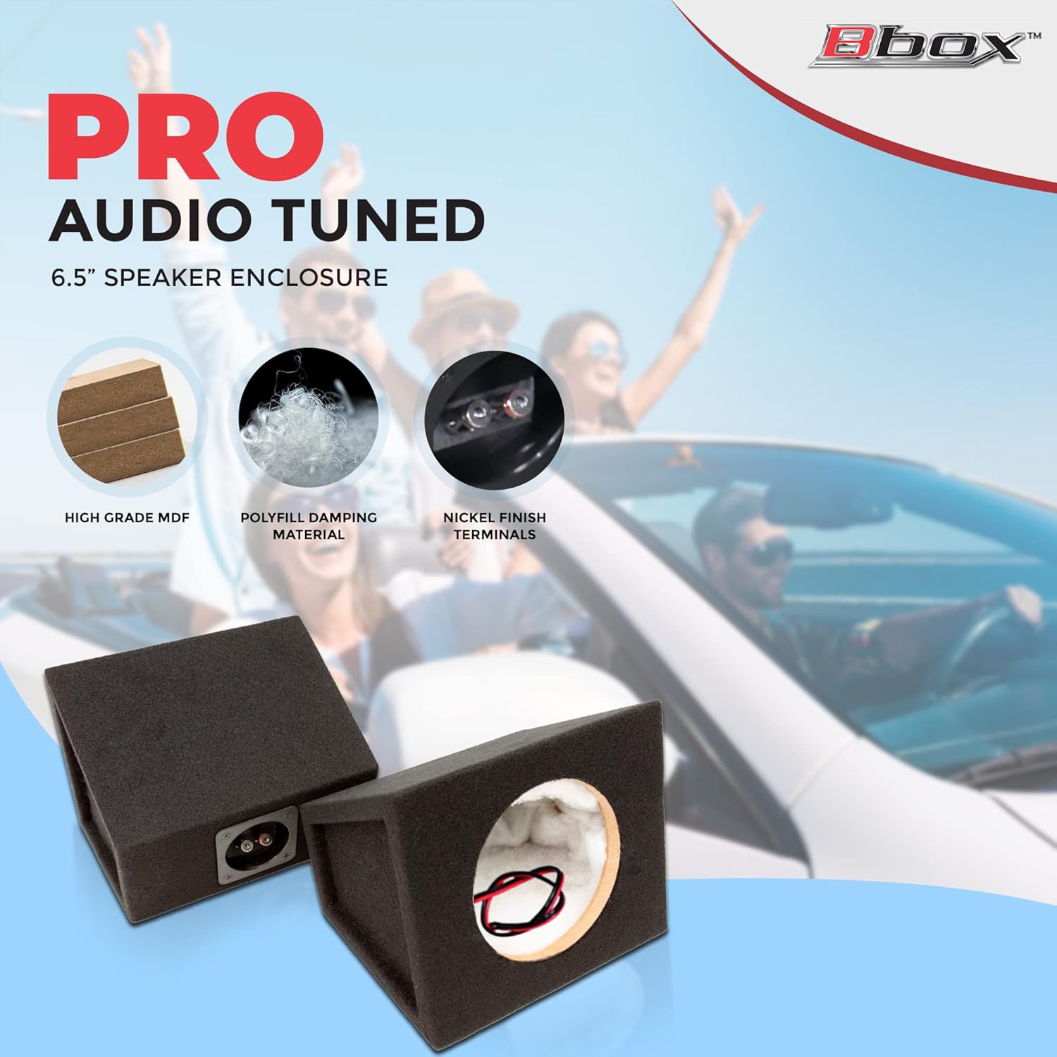 Bbox Pro Audio Tuned 6.5" Speaker Enclosures - Premium Speakers to Enhance Sound and Bass - Nickel Finish Speaker Terminals for Car or Truck - 18 Gauge Audio Cables - Speaker Set of 2 (Black) : Electronics