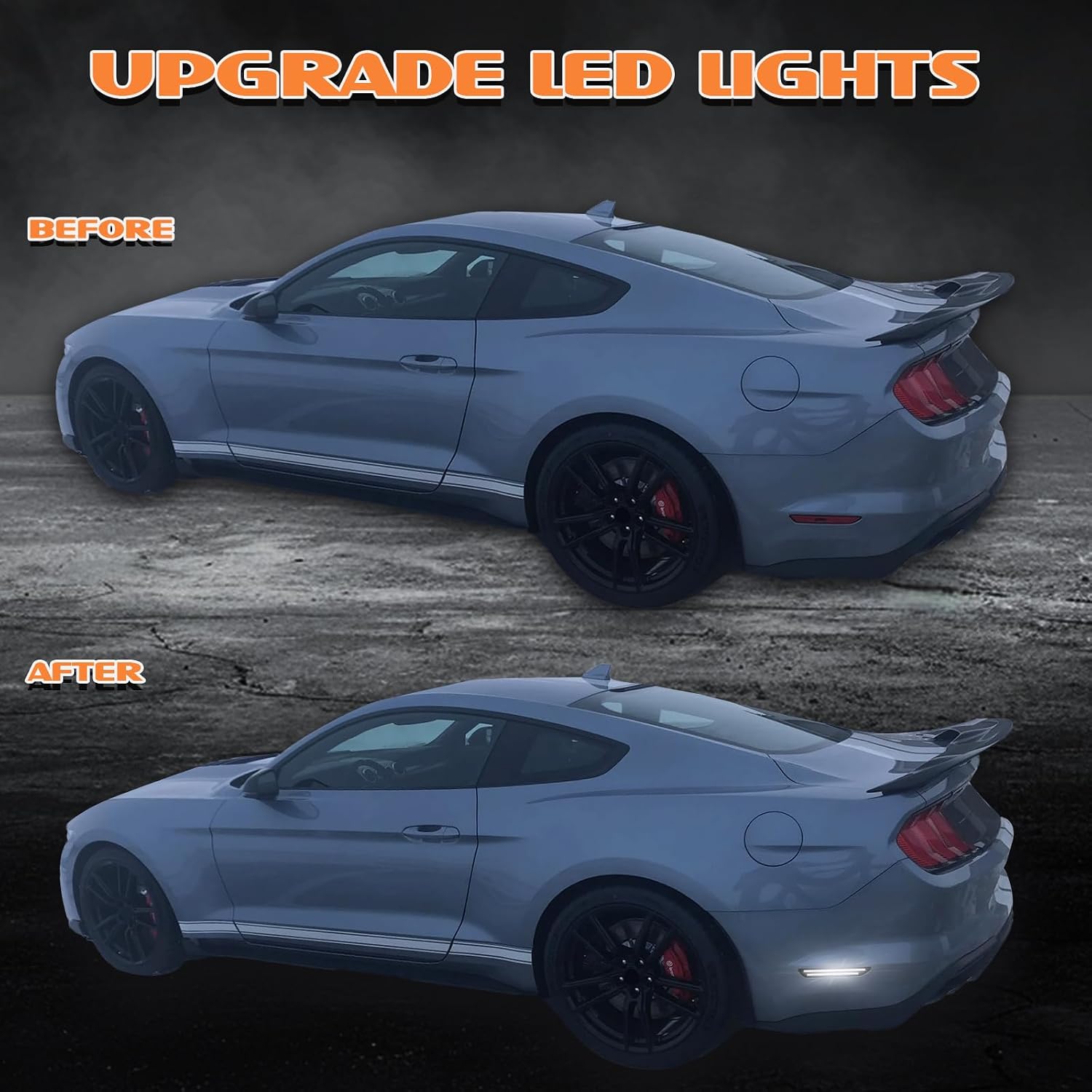 Rear Side Marker Lights Compatible With 2015-2023 Ford Mustang Assembly, Side Bumper Marker Reflectors Lamp, White Dual Rows Driver & Passenger Side Bumper Lights, Smoked Lens 2PCS
