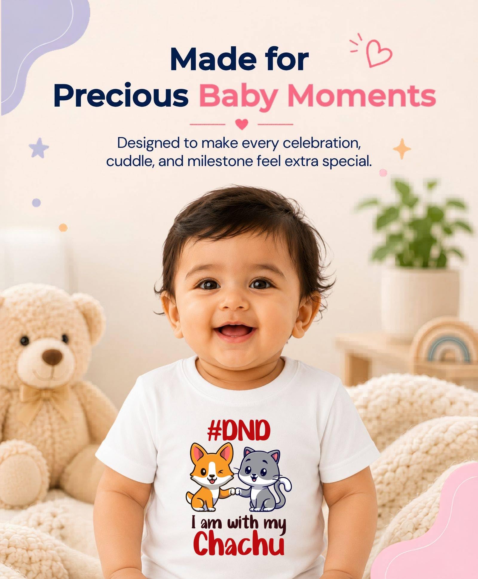 ARVESA Baby T Shirt Chachu Theme for Baby Boy and Baby Girl Cotton 0–12 Months Design No 1163 - DND I Am with My Chachu Yellow 2