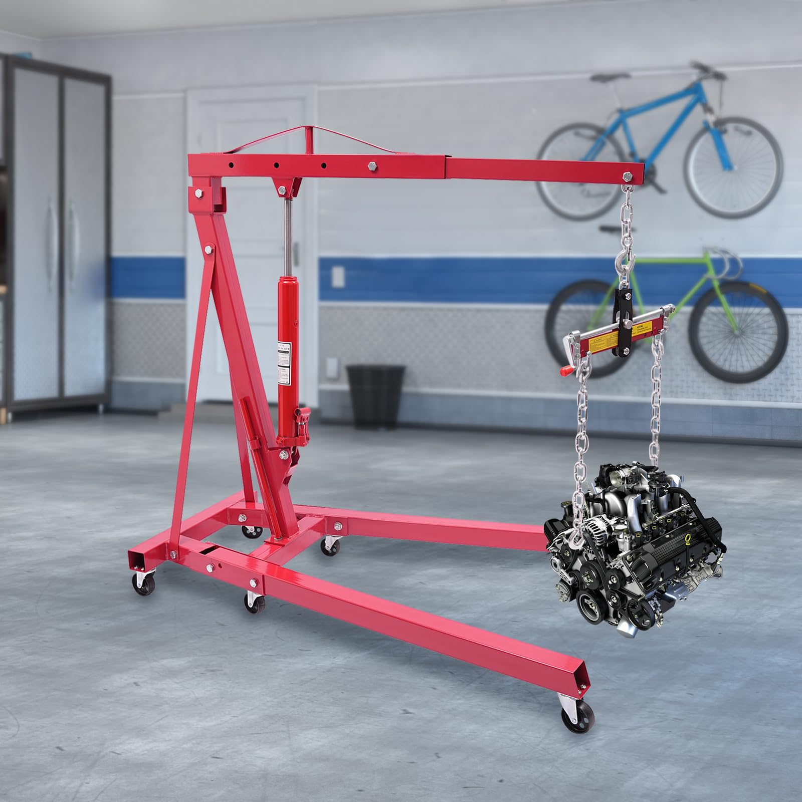 Cric idraulico pieghevole fino a 2000 kg, cric motorizzato con 6 ruote e pompa idraulica - Incl. piattaforma di sollevamento motore, regolazione a 4 livelli (0,5-2 t) per officina, magazzino e