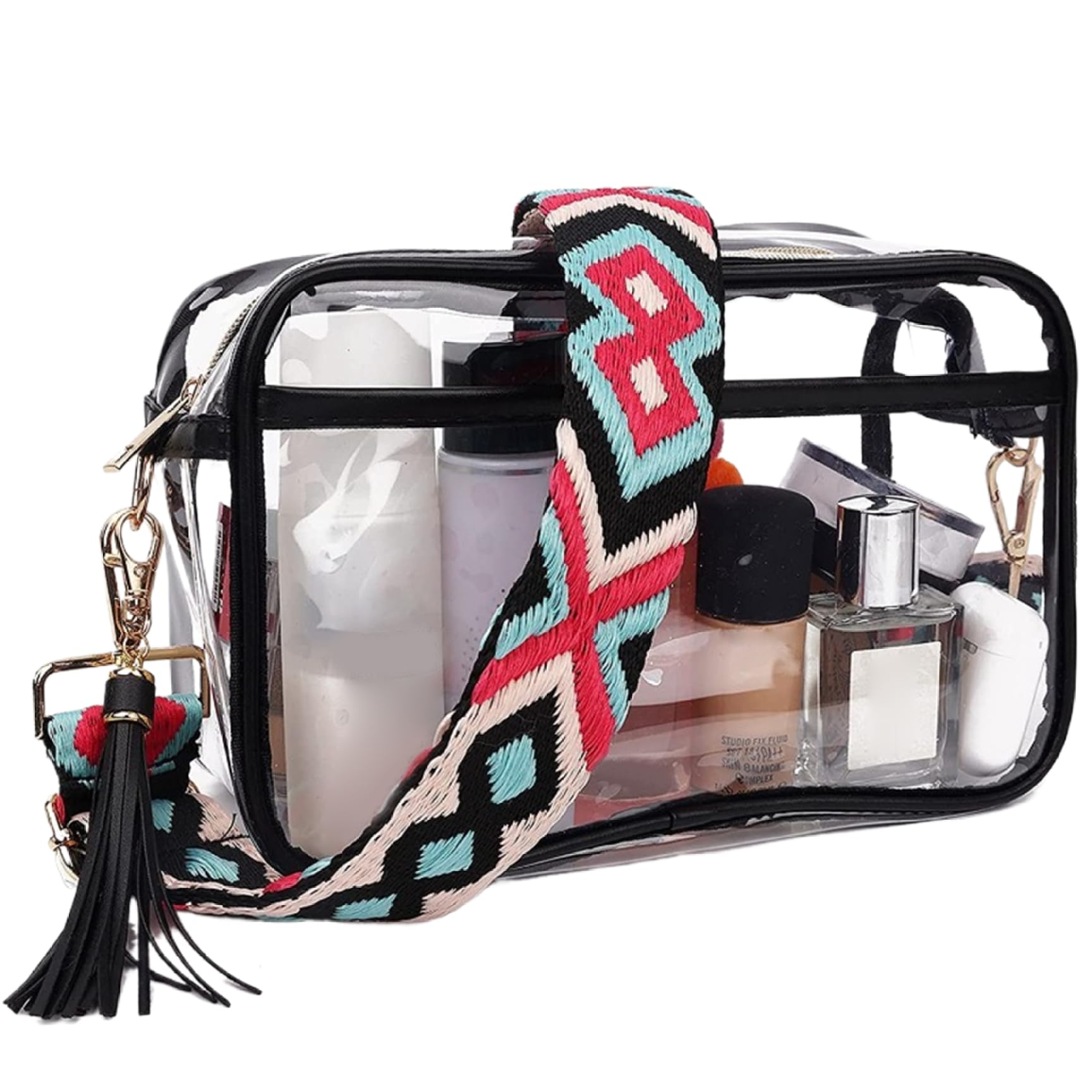 Whyzsjnclg Clear Bag, Clear Bag for Stadium Events Stadium Approved Purse Waterproof Concert with Adjustable Shoulder Strap Transparent Crossbody for Sports Black