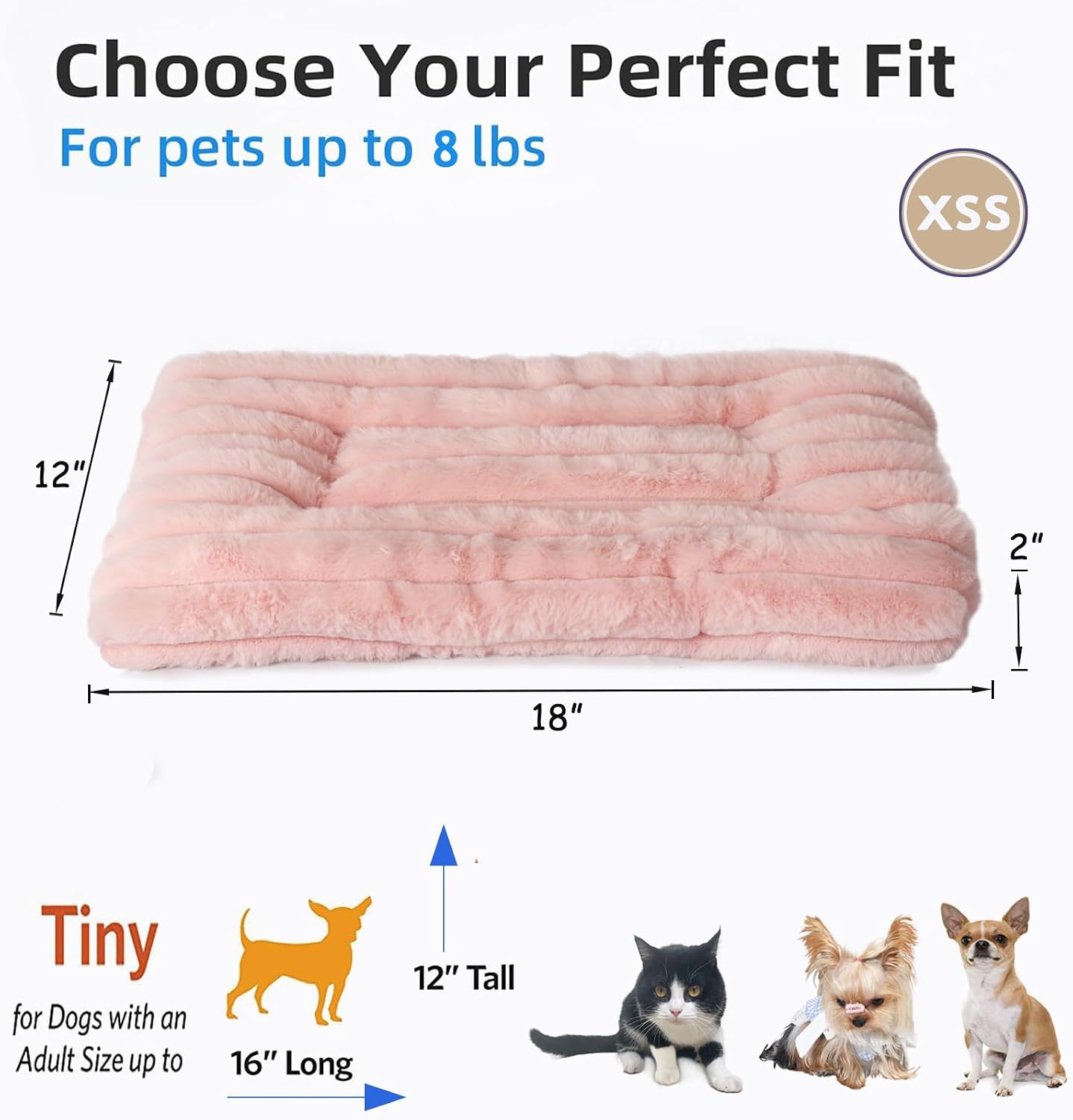 Extra Small Dog Crate Pad 18 x 12 Dog Beds for Tiny Dogs Deluxe Corduroy Fleece Fluffy Comfy Kennel Pad Washable Cute Flat Cat Bed Mat Pink Pet Sleeping Cushion for Mini Small Puppy Breeds XS
