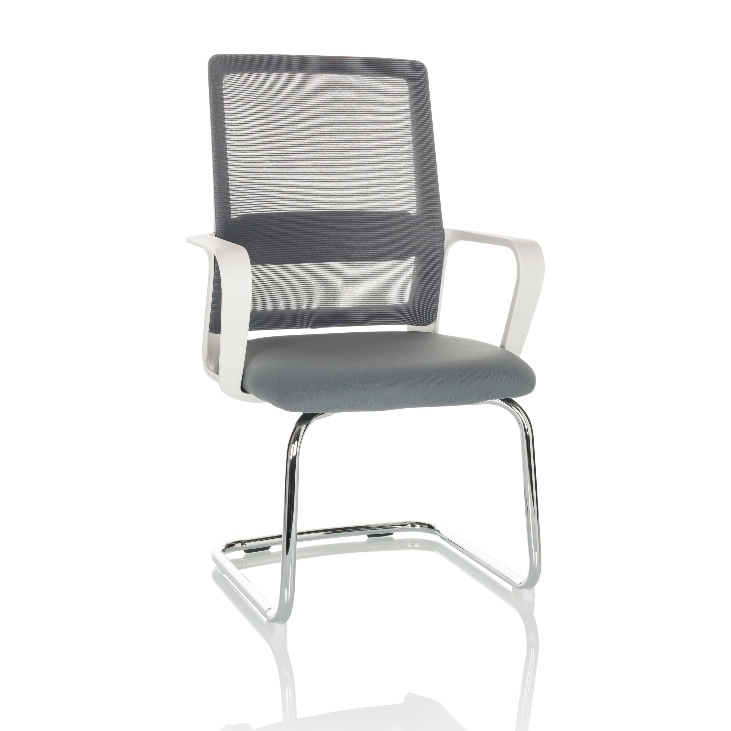hjh OFFICE Freischwinger Stuhl Visiter W Stoff/Netzstoff Stuhl Besucherstuhl mit Lordosenstütze, ergonomisch, Grau, 729442