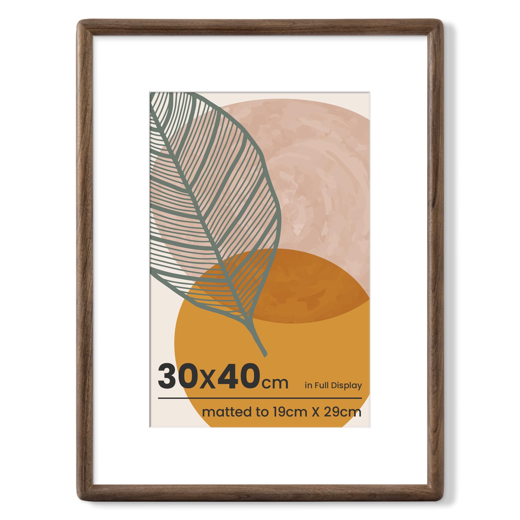 Axeman 30x40 Picture Frame, Walnut Wood, Tempered Glass, Rounded Corner