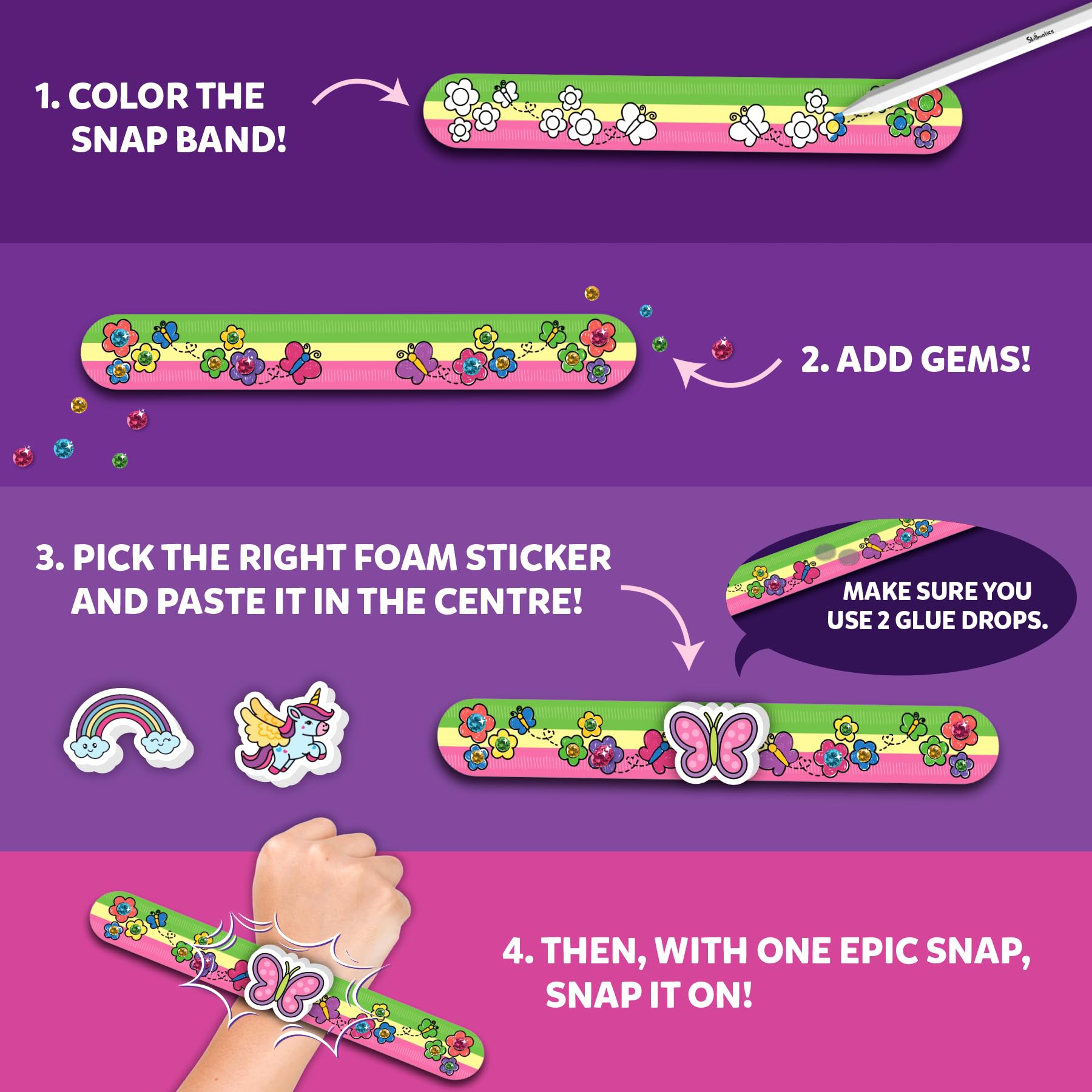 Skillmatics Craft Activity - Snap Bandz, Unicorns & Princesses, DIY Art & Craft Activity, Mess-Free, Creative Kit, 8 Bands (8.6"), Gifts for Girls & Boys Ages 4, 5, 6, 7, 8, 9, 10 - Image 5 thumbnail
