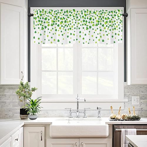 Miniatura 10 de Cortinas de trébol de gnomo trébol, cenefas de ventana del día de San Patricio, cortinas cortas con bolsillo para barra, paneles de cortina cortos,