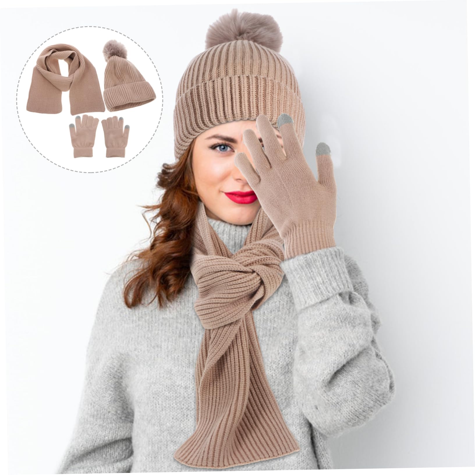 PACKOVE 1 Set Cappello E Sciarpa Set Filato Addensato Cappello Da Sci Da Donna