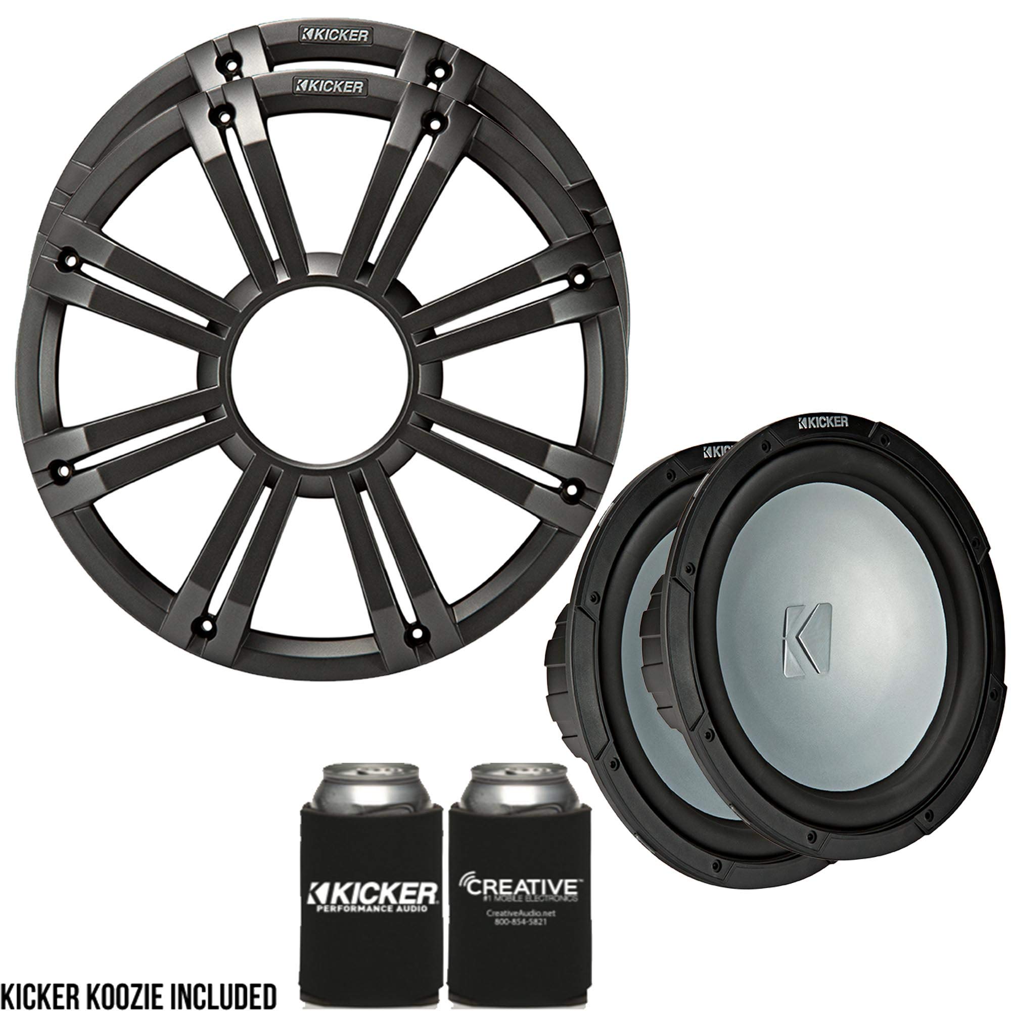Kicker - Two 10 Inch LED Marine Subwoofers in Charcoal, 2 Ohm Bundle 4 Ohm Each