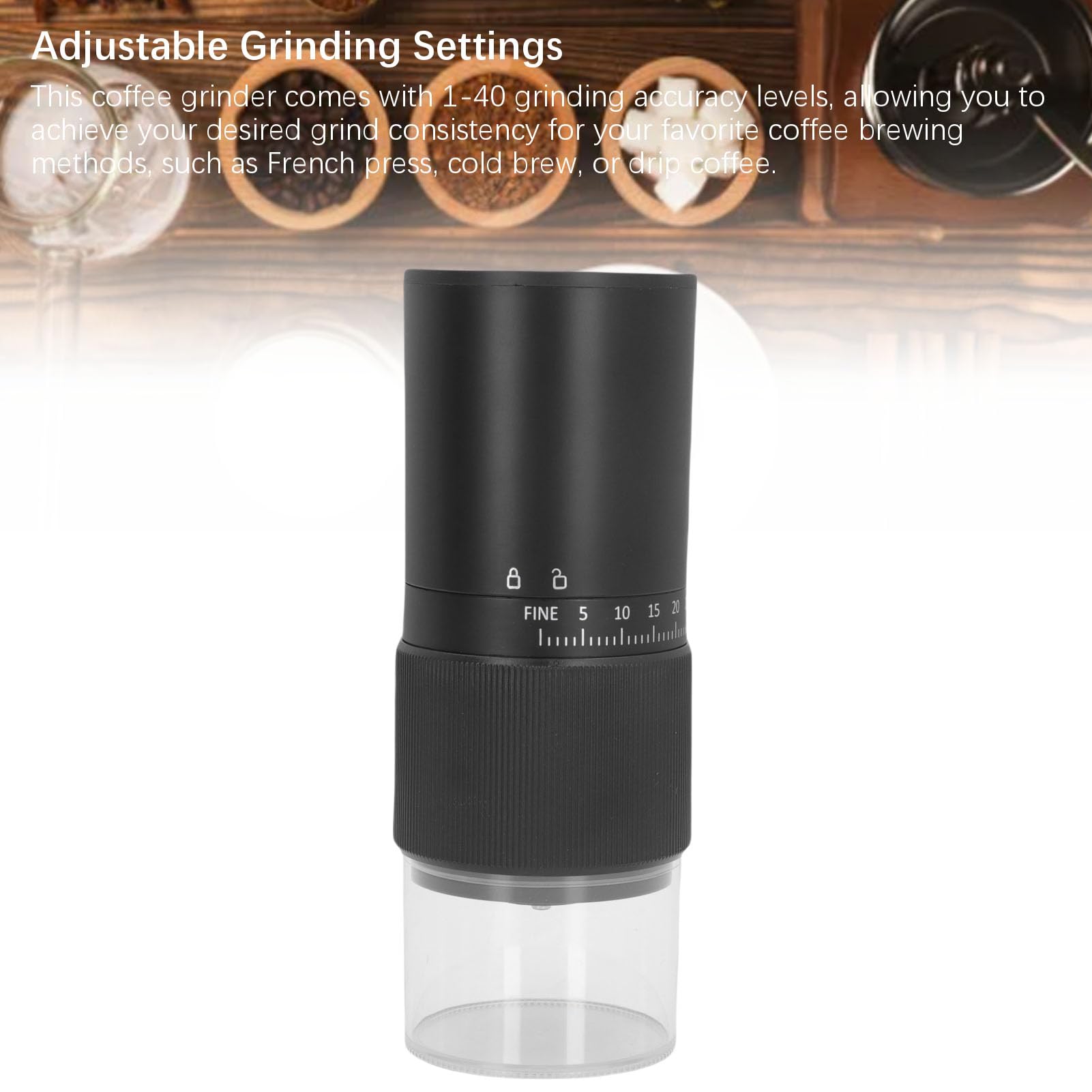 Macinacaffè elettrico portatile con 1-40 livelli di precisione di macinazione, macina in ceramica con batteria da 1000 mAh, compatto per casa, viaggi, campeggio, ufficio