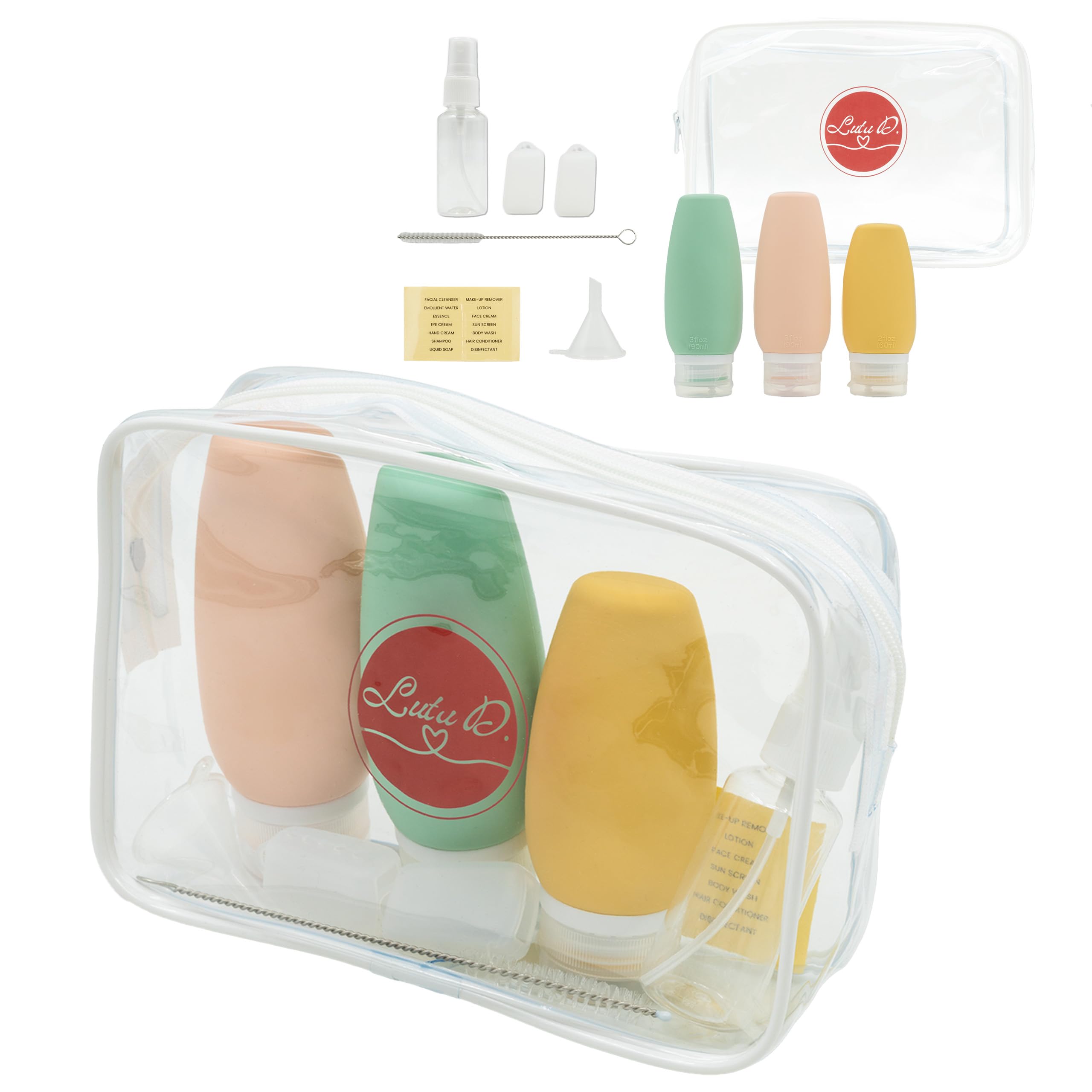 Luta D - Kit Viaggio Liquidi con 3 Bottiglie in Silicone Antiperdita, Facili da riempire e pulire, Set Viaggio completo, per Shampoo, Profumi, Accessori Viaggio, Palestra, Piscina