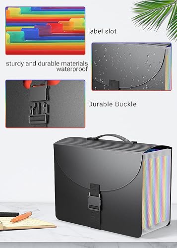 Miniatura 2 de Organizador de archivos de 25 bolsillos con mango de plástico, carpetas de archivos expandibles para recibos, papel, documentos, pestaña mensual