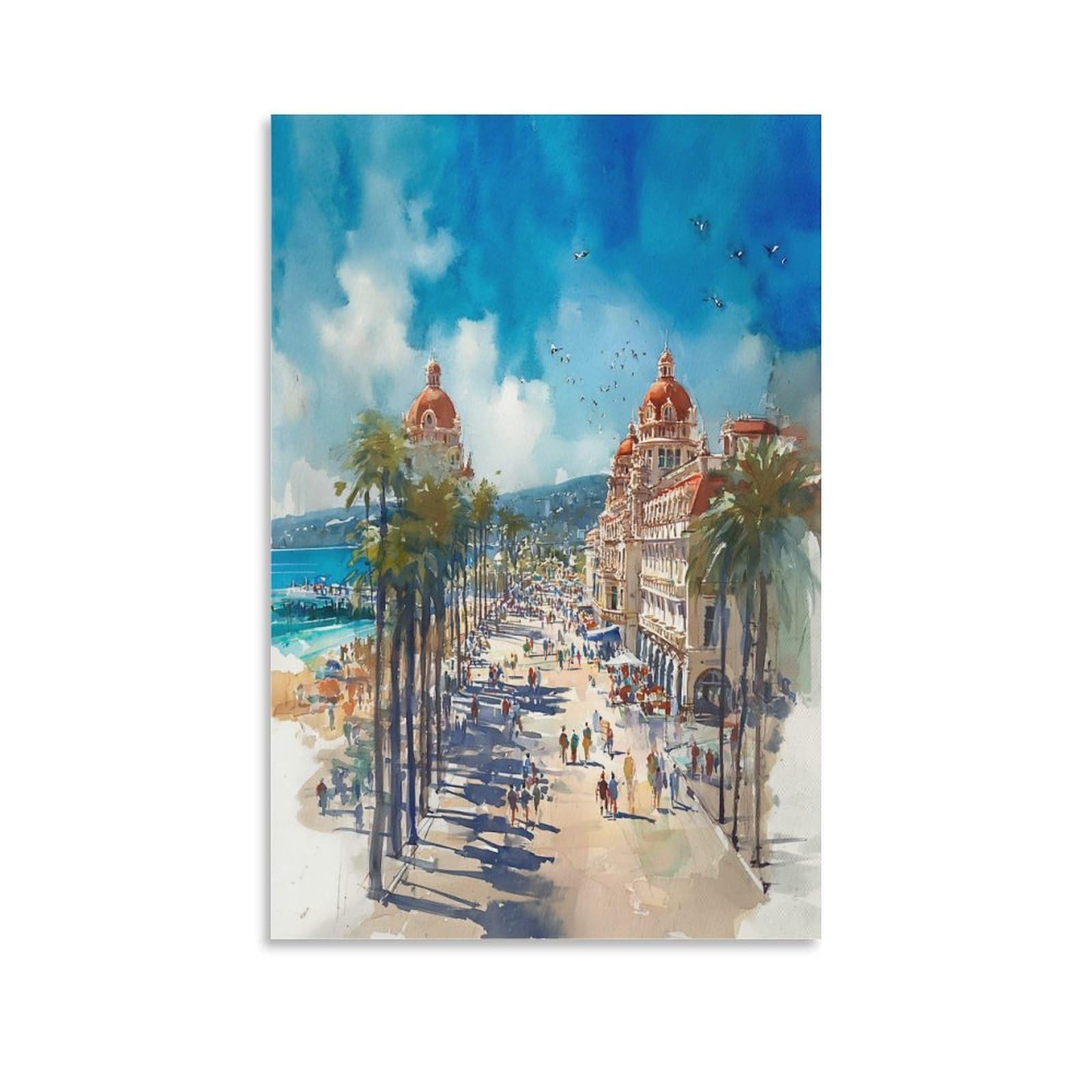 XWYMXZ La Jolla Coast Watercolor Painting San Diego Coastal Poster 20x30inch(50x75cm) Vintage Watercolor Canvas Art