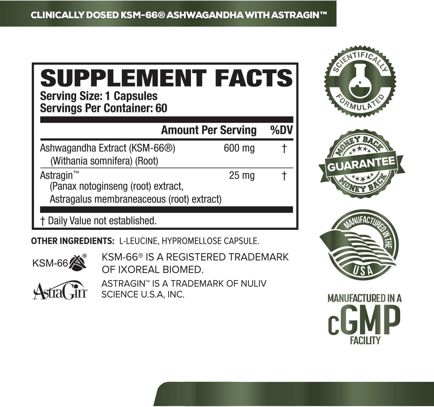 Ashwagandha Root Extract (KSM-66 Ashwagandha) w/ 5% Withanolides - Supplement for Natural Stress Relief, Cognitive Function, Vitality, and Mood Support - 60 Veggie Capsules : Health & Household
