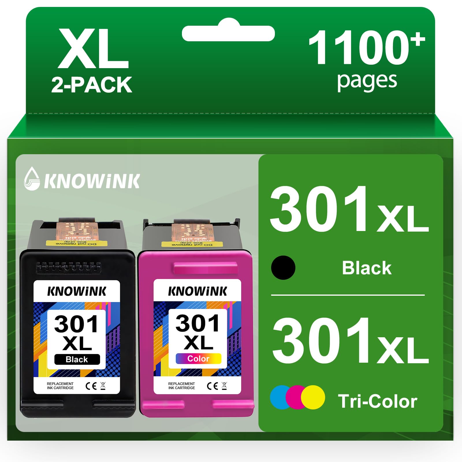 KNOWINK 301XL Cartuchos de Tinta Compatible para Tinta HP 301 Negro y Color para HP Envy 4500 4504, HP Envy 5530 5534, HP OfficeJet 2620, HP Deskjet 2540 Impresora(2-Pack)