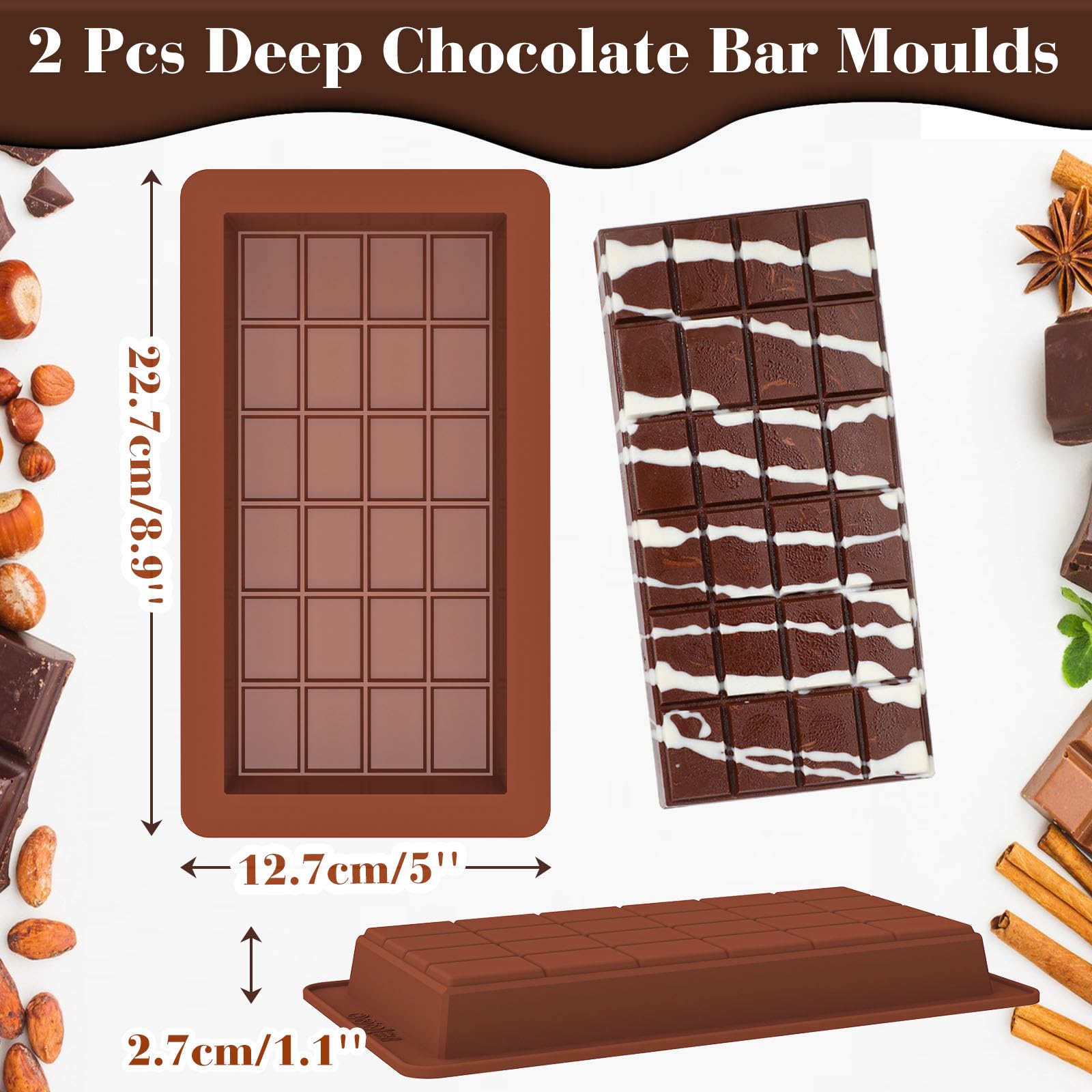 Kamehame Siliconen chocoladereep diep 2 stuks 8 vierkanten chocoladevorm bord bonvorm diepe chocolade siliconen vorm