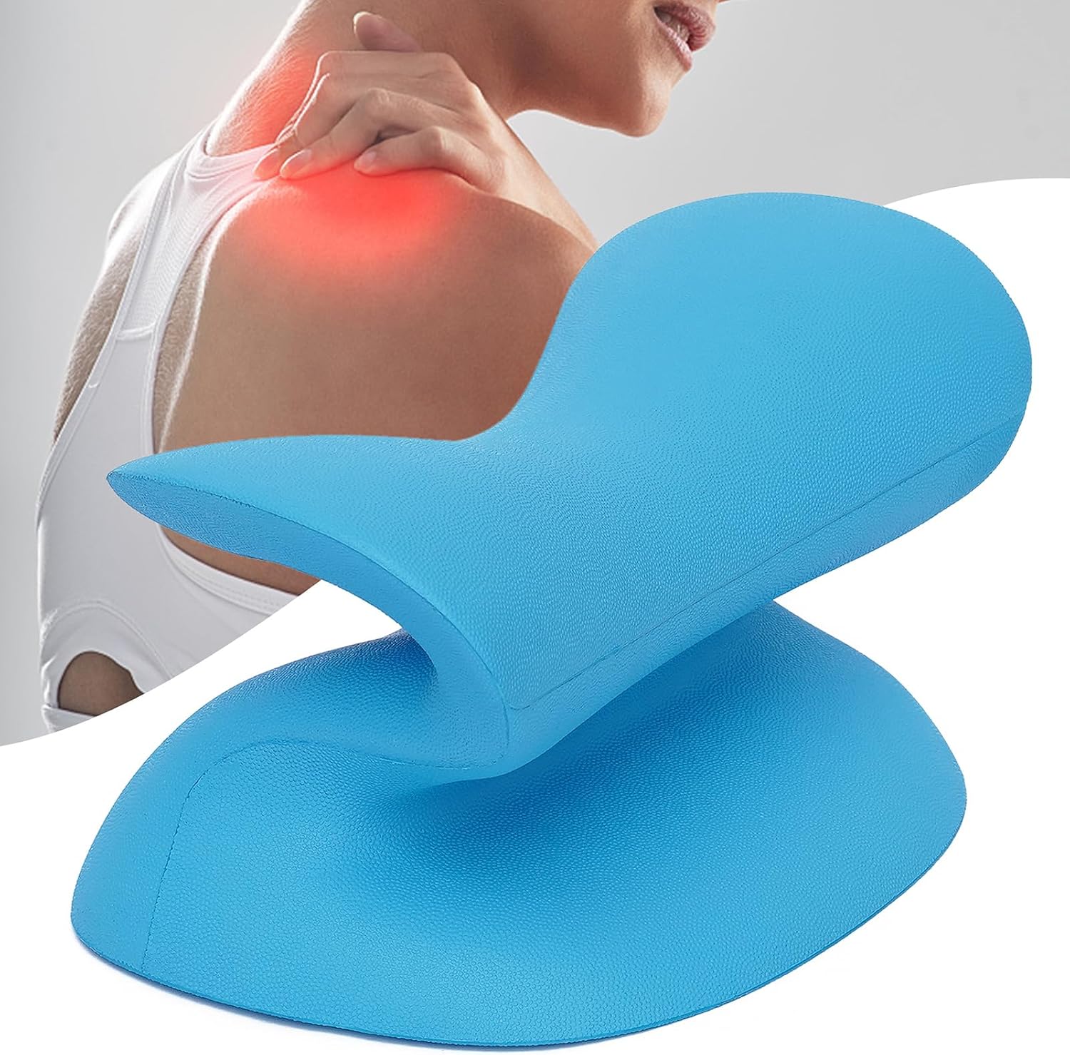 Cervical Neck Stretcher Relaxer - 2 Stretch Levels (S/Z-Shape), Ergonomic PU Material, Waterproof Neck Traction Device for Home/Office/Travel Neck Pain Relief (Blue)