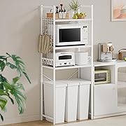 TTWO 冷蔵庫ラック ゴミ箱上ラック 幅60×奥行40×高さ180cm キッチンベイカーラック 小型冷蔵庫対応 3枚可動棚 高さ11段調節 レンジラック 電子レンジ収納 キッチンラック 冷蔵庫上収納 総耐荷重45kg フック 16個付き レンジ台 省スペース おしゃれ 台所収納 食器棚 (ホワイト-高さ180cm)