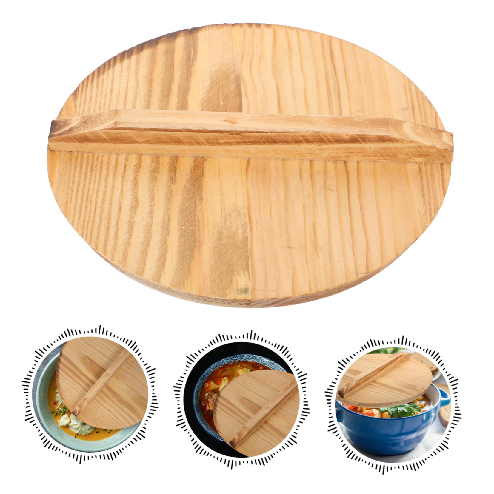 PRETYZOOM 5 Pezzi Di Coperchio Per Pentola in Legno Coperchio Per Wok Per Ciotola Sigillato Utensili Da Cucina in Legno 14 Cm Facili Da Pulire