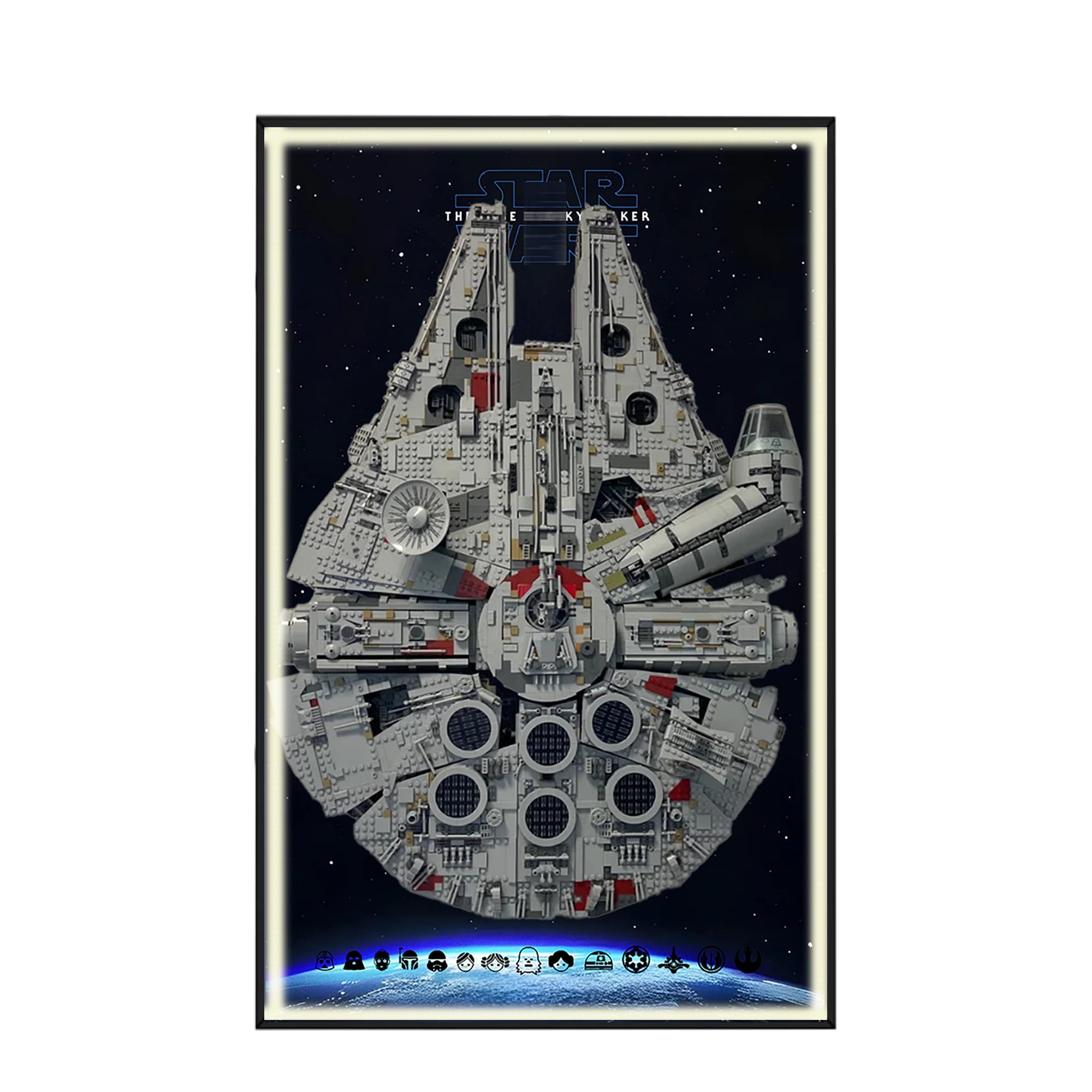Display Wallboard for Lego 75192 Ultimate Millennium Falcon - Wall Mount Display Stand Art Wall Mount Frame for Racing Car Building Set, for Car Enthusiasts - 50 x 80 CM (75192 USB LED Light C)