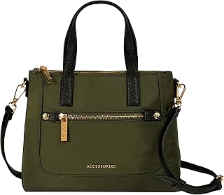 Accessorize London Women's Olive Green Kylie Nylon Tote | water-resistant Mini Shoulder Bag with Detachable Sling Strap | ... Price In India
