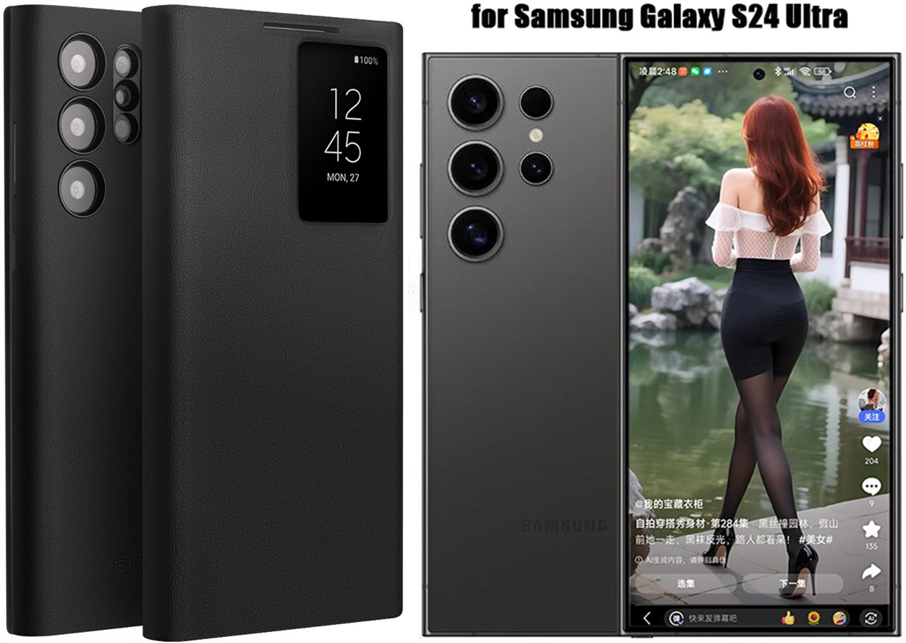 Custodia per Cellulare in Pelle per Samsung Galaxy S24 Ultra. Flip/Fondina/Addormentato/Riattiva. Cover di Protezione Intelligente per Samsung S 24 Ultra