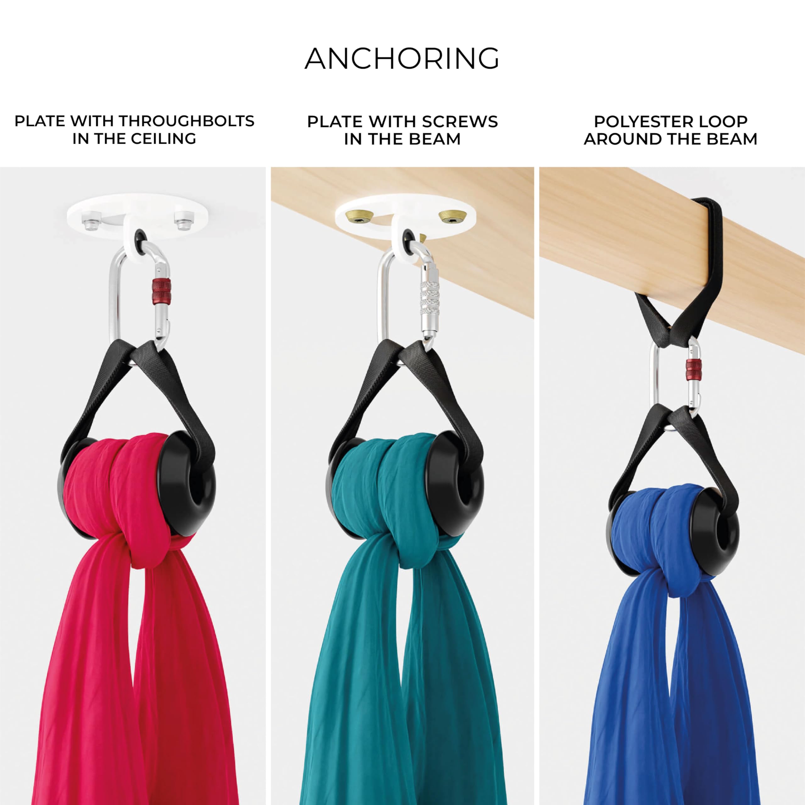 Play Juggling - Gancio Certificato per Tessuti Aerei con Anello di Ancoraggio 40 cm e Moschettone a ghiera - Nero