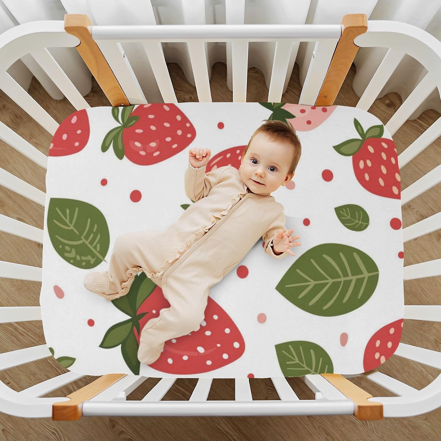 Crib Sheets Baby for Boys Girls Breathable Neutral Toddler Bed Sheets for Standard Size Toddler Mattress 39x27 Inch Pink Strawberry Green Leaf