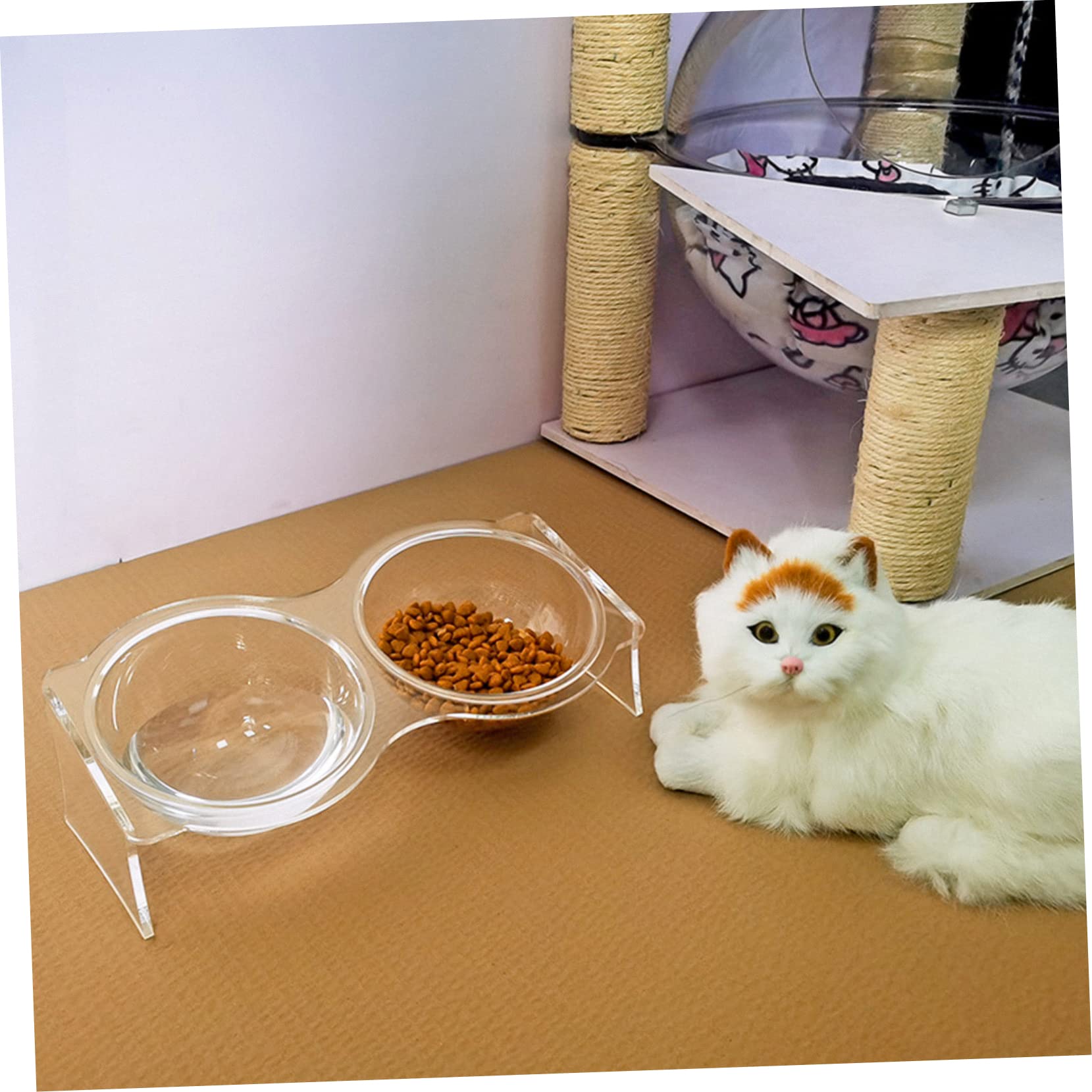 ibasenice Futternapf aus Acryl für Katzen Doppelnapf für Haustiere Erhöhter Napf zum Schutz des Halses für Haushalt und Einfach zu Reinigen