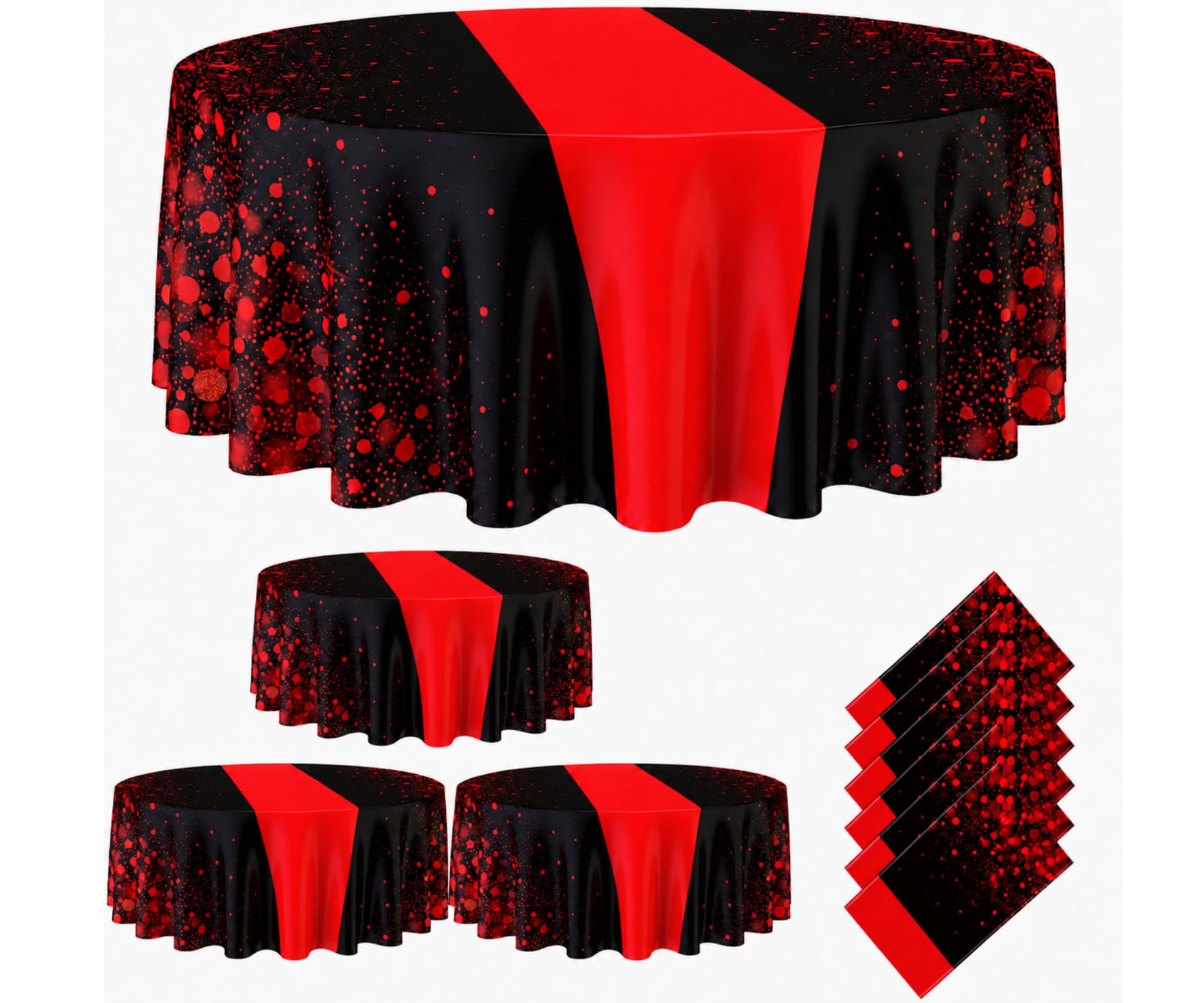 Remagr 12 Pcs Black and Red 84 Inch Round Plastic Tablecloth, Party Decor